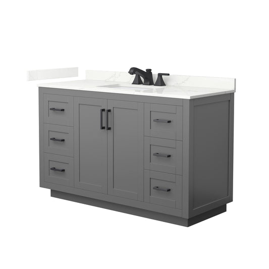 Wyndham Collection Miranda 54" Single Bathroom Vanity in Dark Gray, Giotto Quartz Countertop, Undermount Square Sink (3-Hole), Matte Black Trim