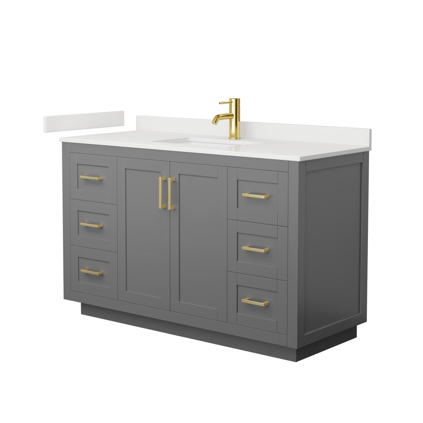 Wyndham Collection Miranda 54" Single Bathroom Vanity in Dark Gray, White Quartz Countertop, Undermount Square Sink (1-Hole), Brushed Gold Trim