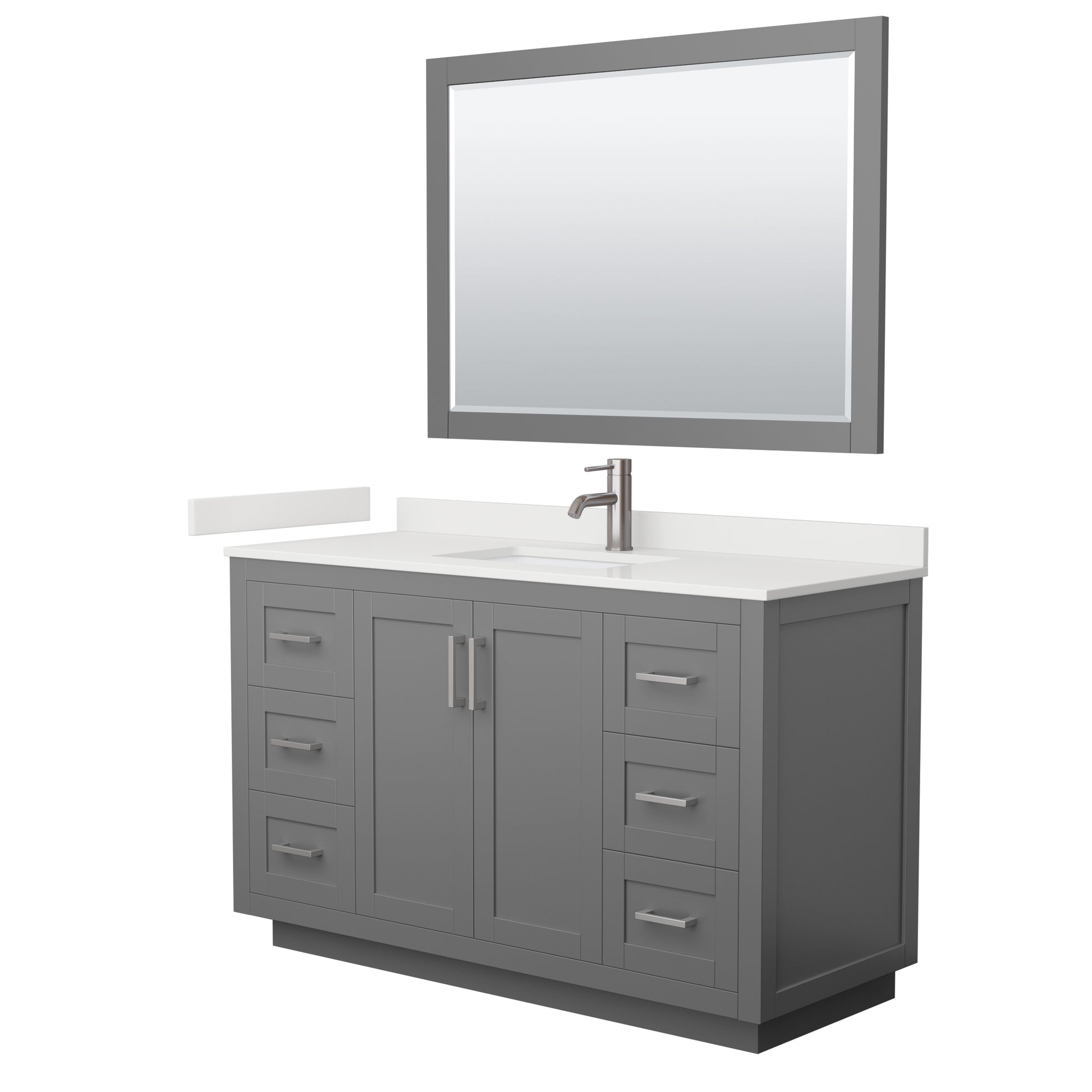 Wyndham Collection Miranda 54" Single Bathroom Vanity in Dark Gray, White Quartz Countertop, Undermount Square Sink (1-Hole), Brushed Nickel Trim, 46" Mirror