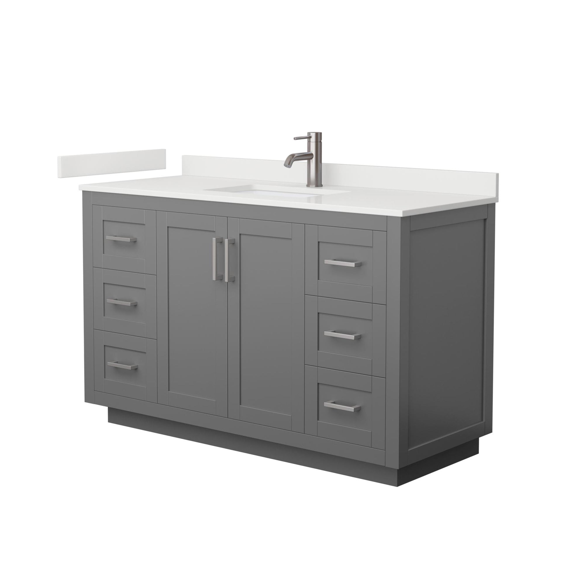 Wyndham Collection Miranda 54" Single Bathroom Vanity in Dark Gray, White Quartz Countertop, Undermount Square Sink (1-Hole), Brushed Nickel Trim