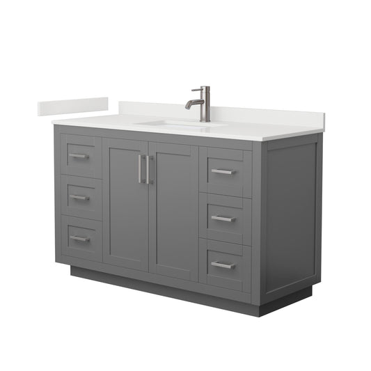 Wyndham Collection Miranda 54" Single Bathroom Vanity in Dark Gray, White Quartz Countertop, Undermount Square Sink (1-Hole), Brushed Nickel Trim