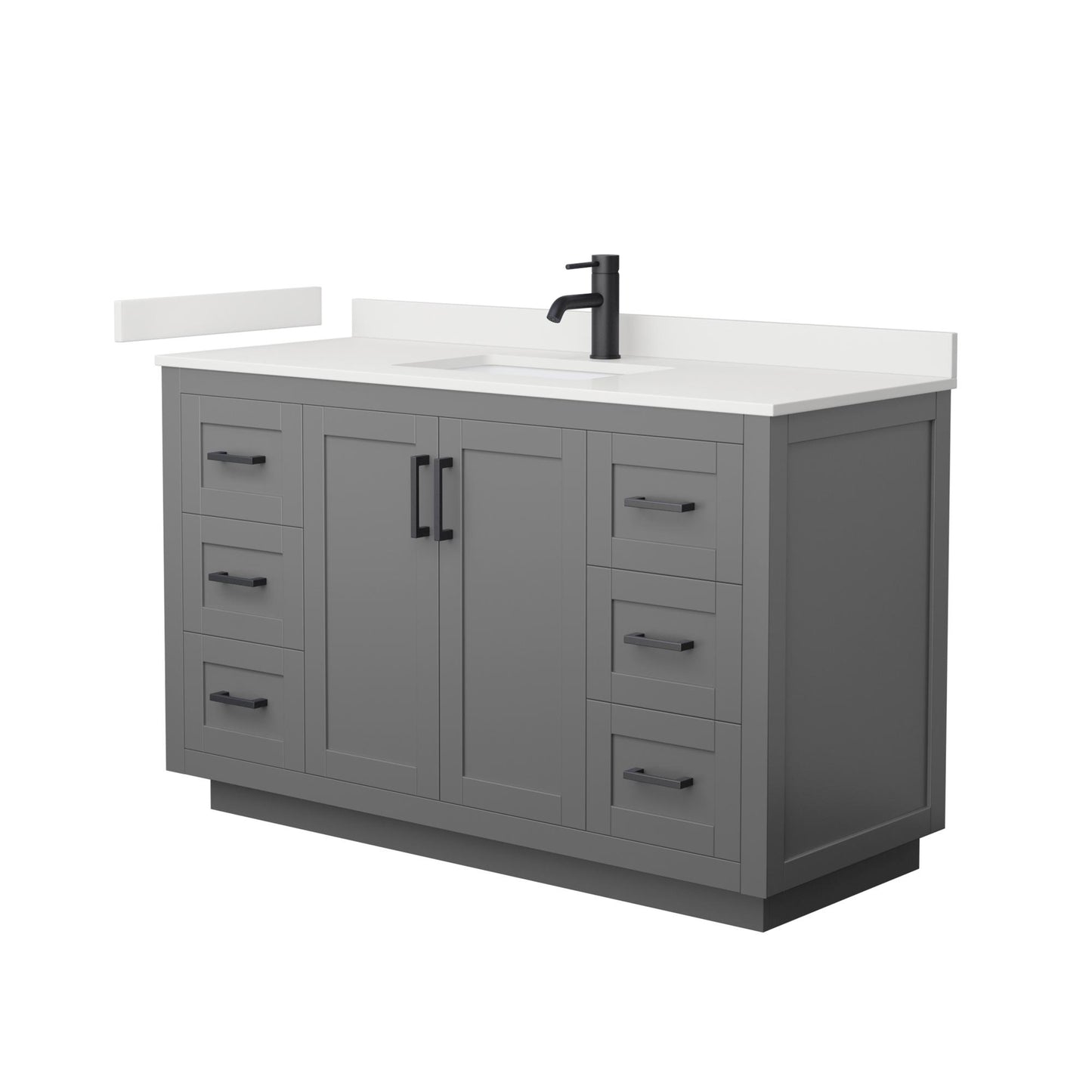 Wyndham Collection Miranda 54" Single Bathroom Vanity in Dark Gray, White Quartz Countertop, Undermount Square Sink (1-Hole), Matte Black Trim