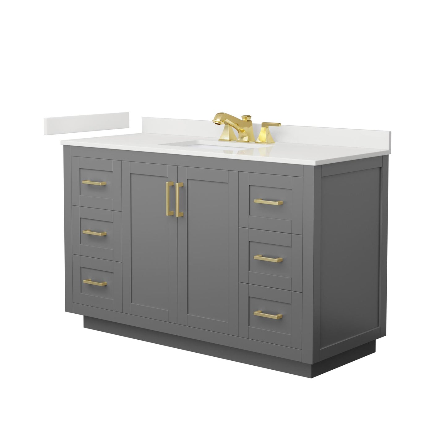 Wyndham Collection Miranda 54" Single Bathroom Vanity in Dark Gray, White Quartz Countertop, Undermount Square Sink (3-Hole), Brushed Gold Trim