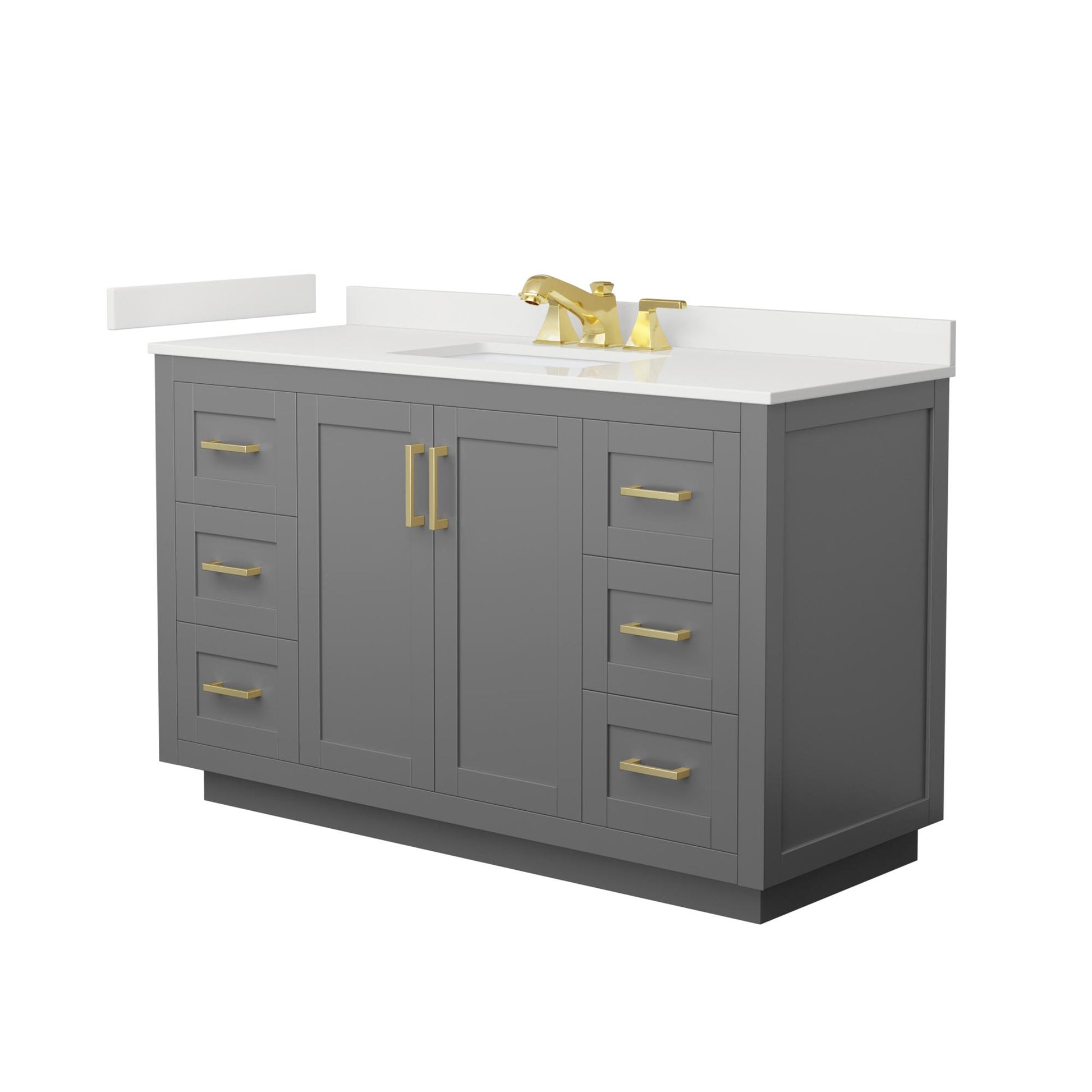 Wyndham Collection Miranda 54" Single Bathroom Vanity in Dark Gray, White Quartz Countertop, Undermount Square Sink (3-Hole), Brushed Gold Trim