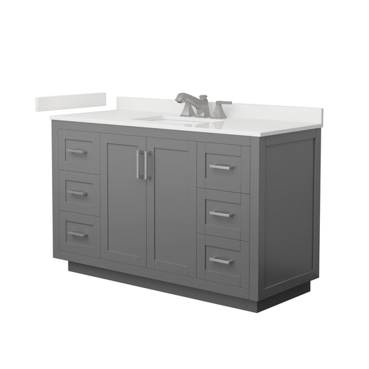 Wyndham Collection Miranda 54" Single Bathroom Vanity in Dark Gray, White Quartz Countertop, Undermount Square Sink (3-Hole), Brushed Nickel Trim