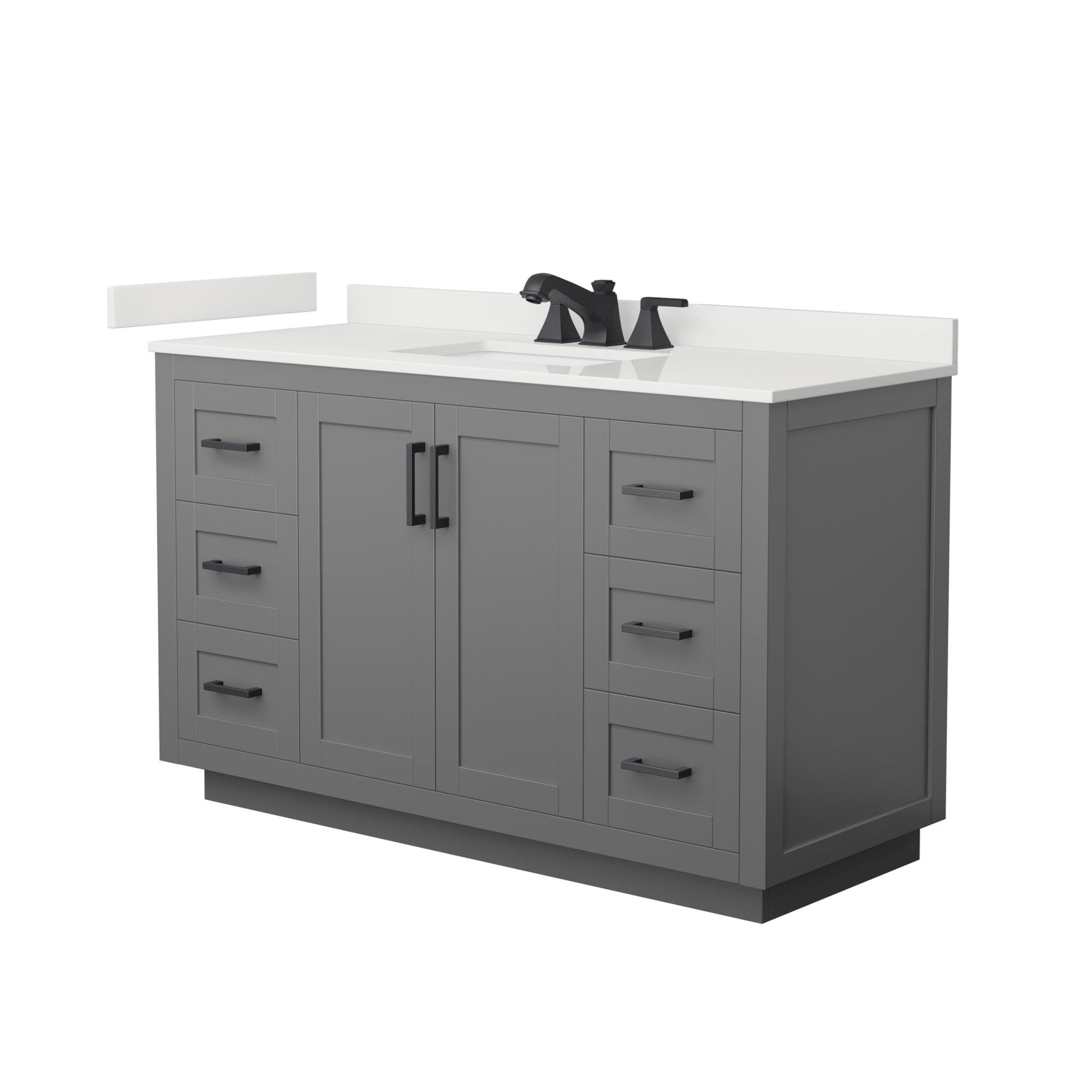 Wyndham Collection Miranda 54" Single Bathroom Vanity in Dark Gray, White Quartz Countertop, Undermount Square Sink (3-Hole), Matte Black Trim