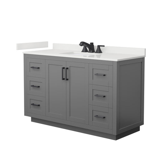 Wyndham Collection Miranda 54" Single Bathroom Vanity in Dark Gray, White Quartz Countertop, Undermount Square Sink (3-Hole), Matte Black Trim