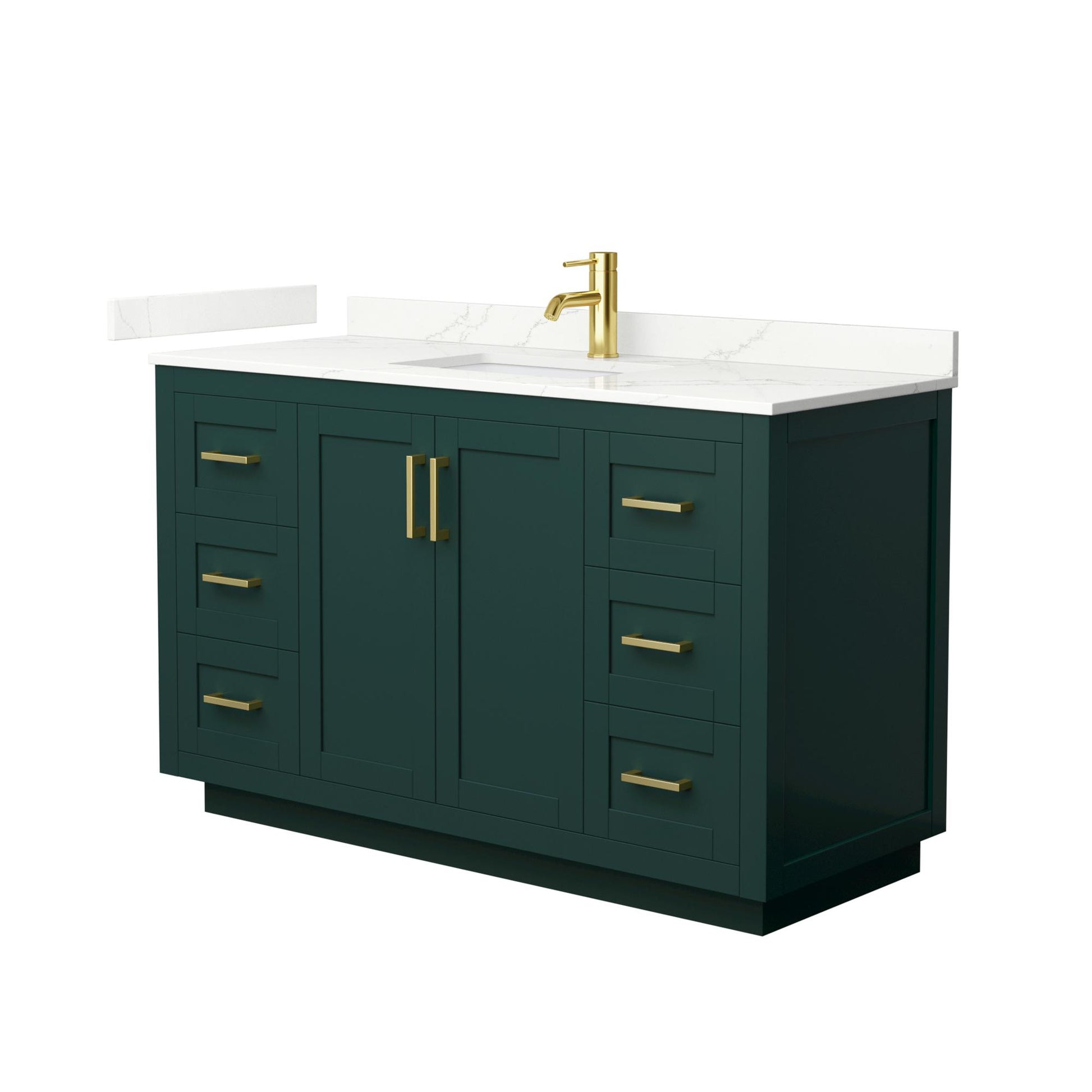 Wyndham Collection Miranda 54" Single Bathroom Vanity in Green, Giotto Quartz Countertop, Undermount Square Sink (1-Hole), Brushed Gold Trim