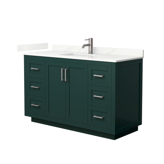 Wyndham Collection Miranda 54" Single Bathroom Vanity in Green, Giotto Quartz Countertop, Undermount Square Sink (1-Hole), Brushed Nickel Trim
