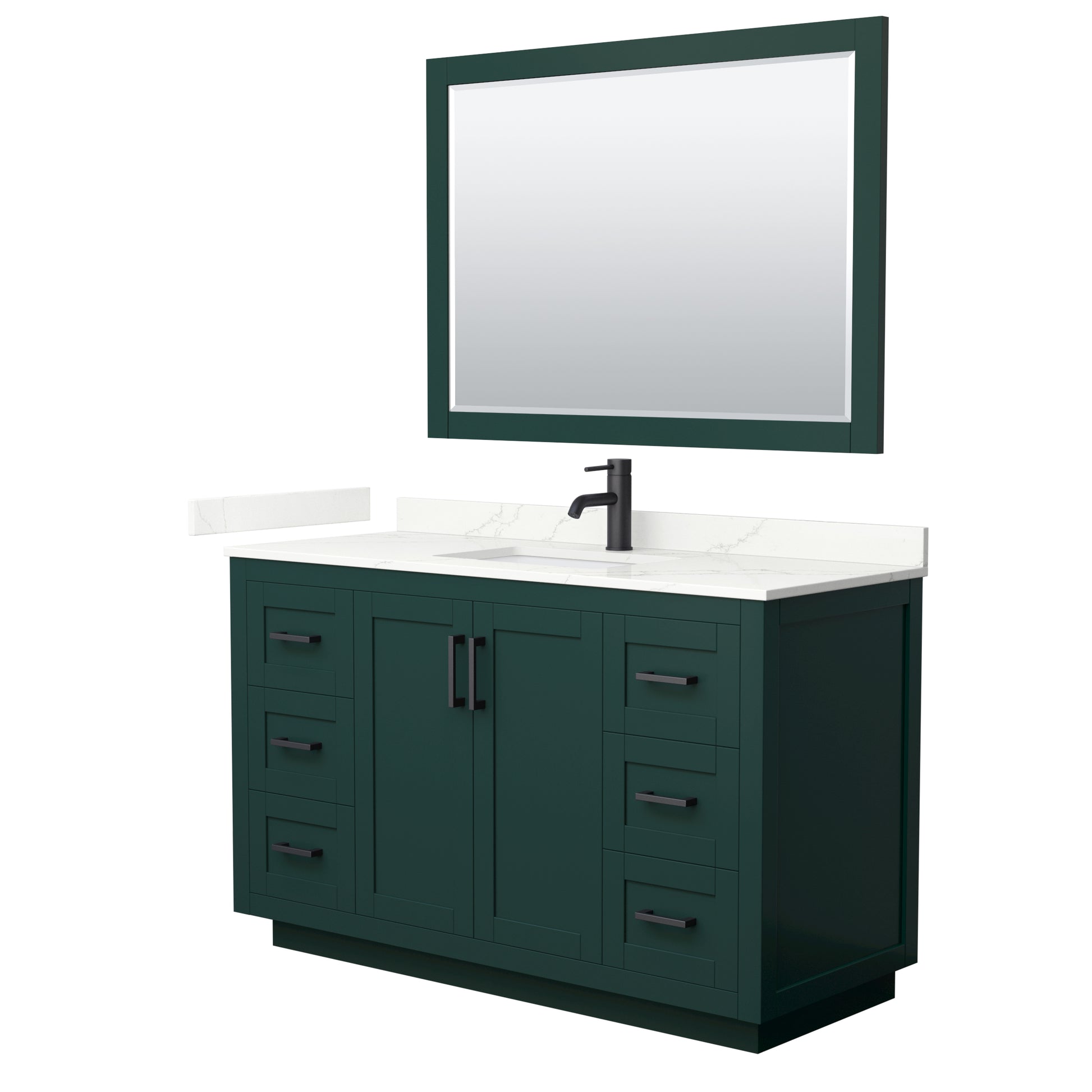 Wyndham Collection Miranda 54" Single Bathroom Vanity in Green, Giotto Quartz Countertop, Undermount Square Sink (1-Hole), Matte Black Trim, 46" Mirror