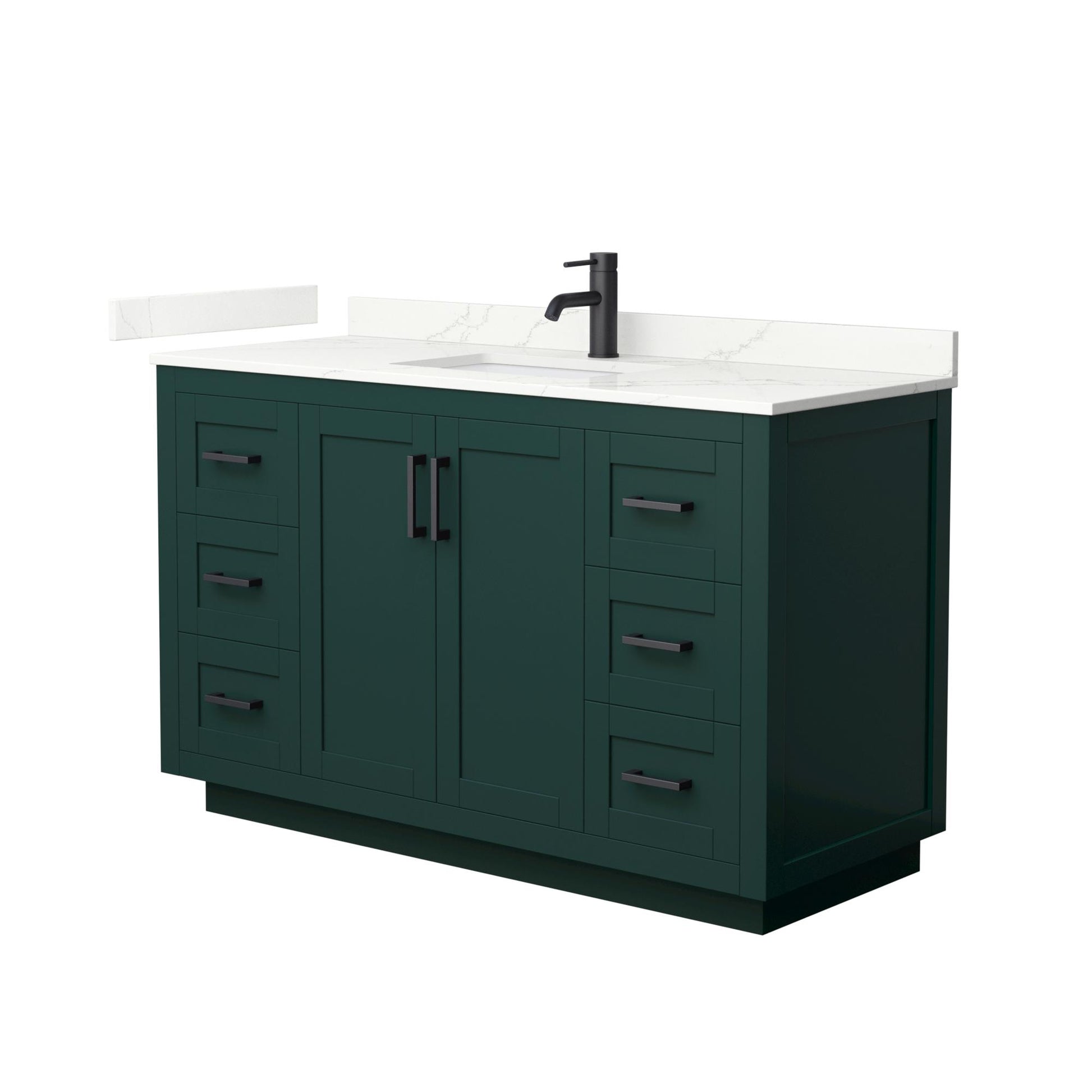 Wyndham Collection Miranda 54" Single Bathroom Vanity in Green, Giotto Quartz Countertop, Undermount Square Sink (1-Hole), Matte Black Trim