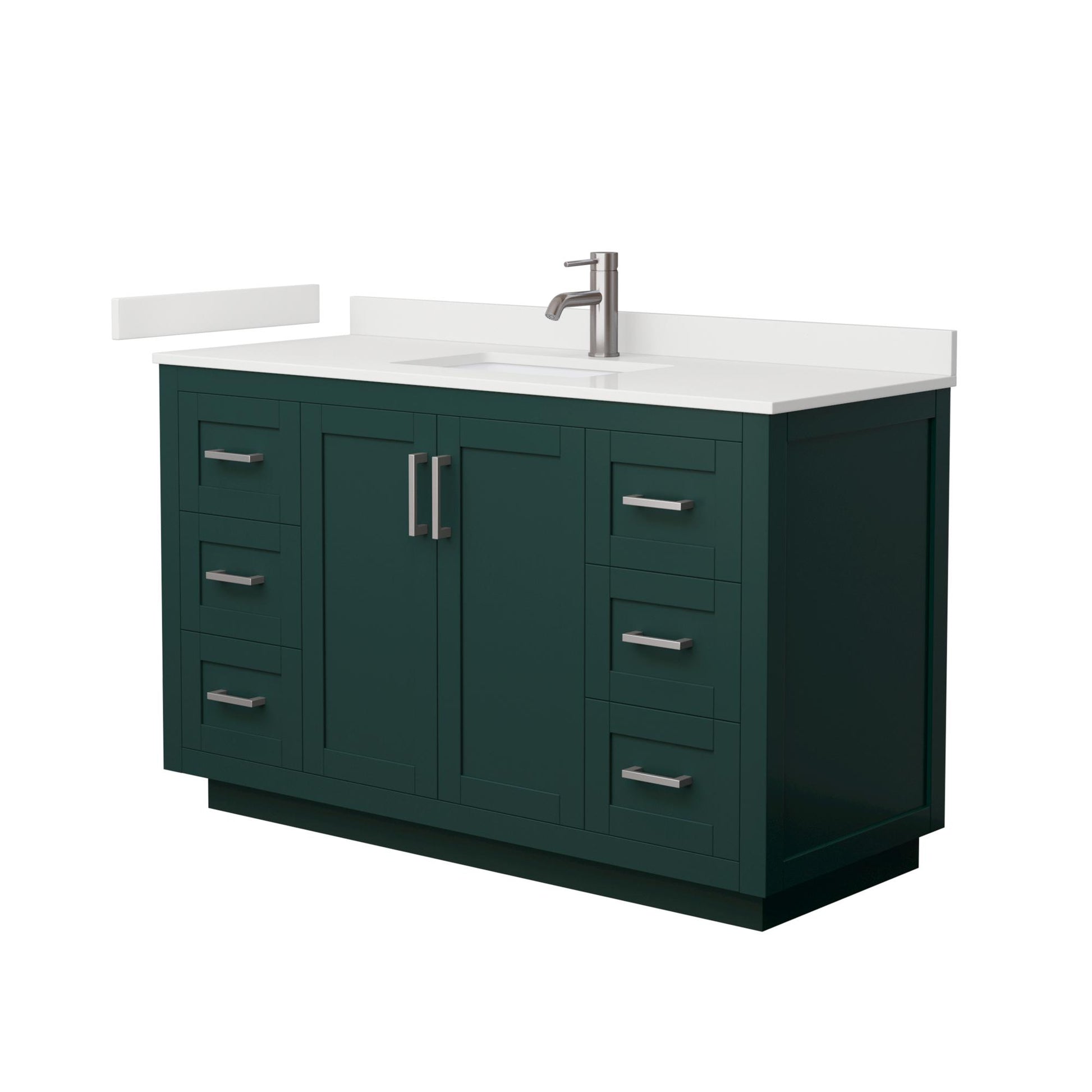 Wyndham Collection Miranda 54" Single Bathroom Vanity in Green, White Quartz Countertop, Undermount Square Sink (1-Hole), Brushed Nickel Trim