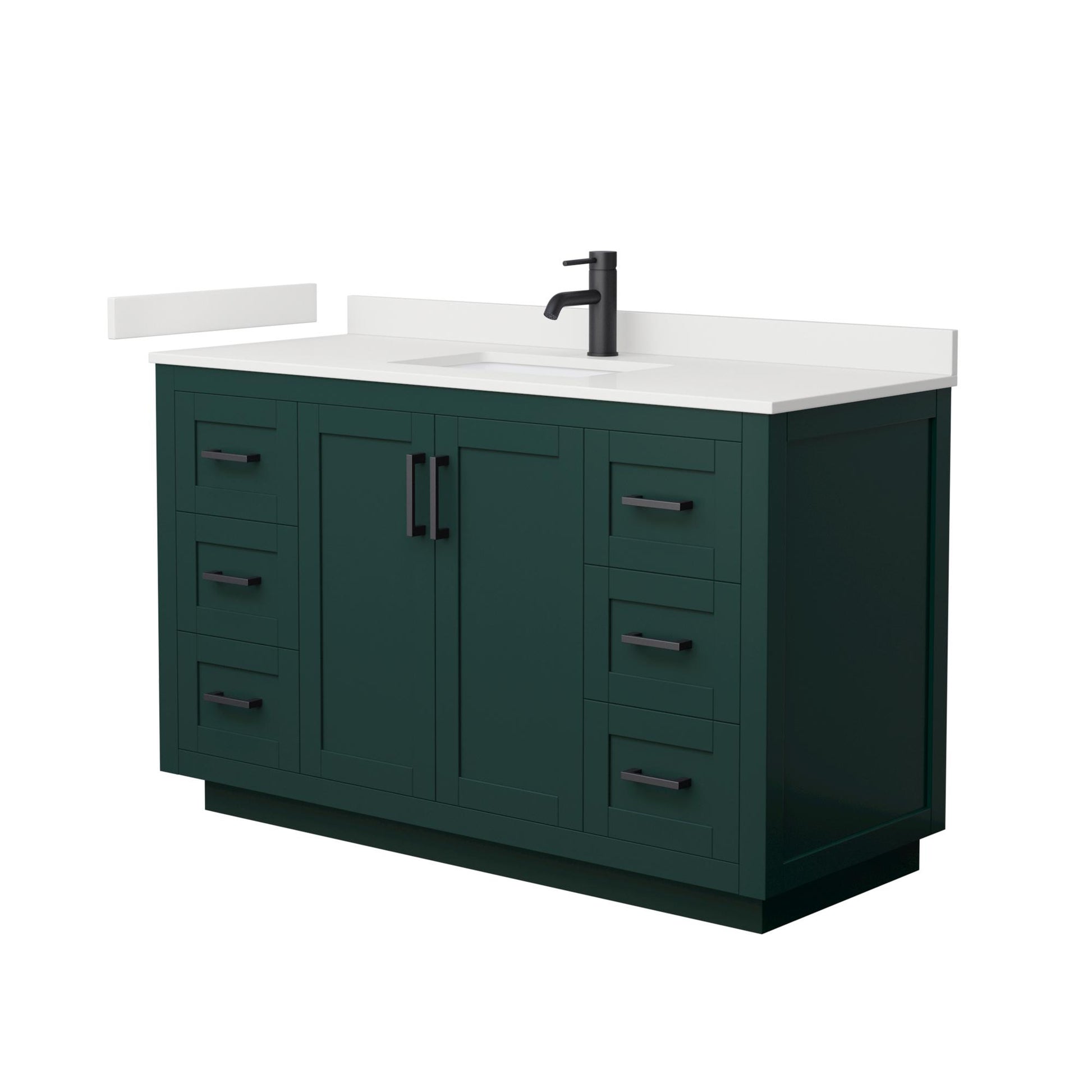 Wyndham Collection Miranda 54" Single Bathroom Vanity in Green, White Quartz Countertop, Undermount Square Sink (1-Hole), Matte Black Trim