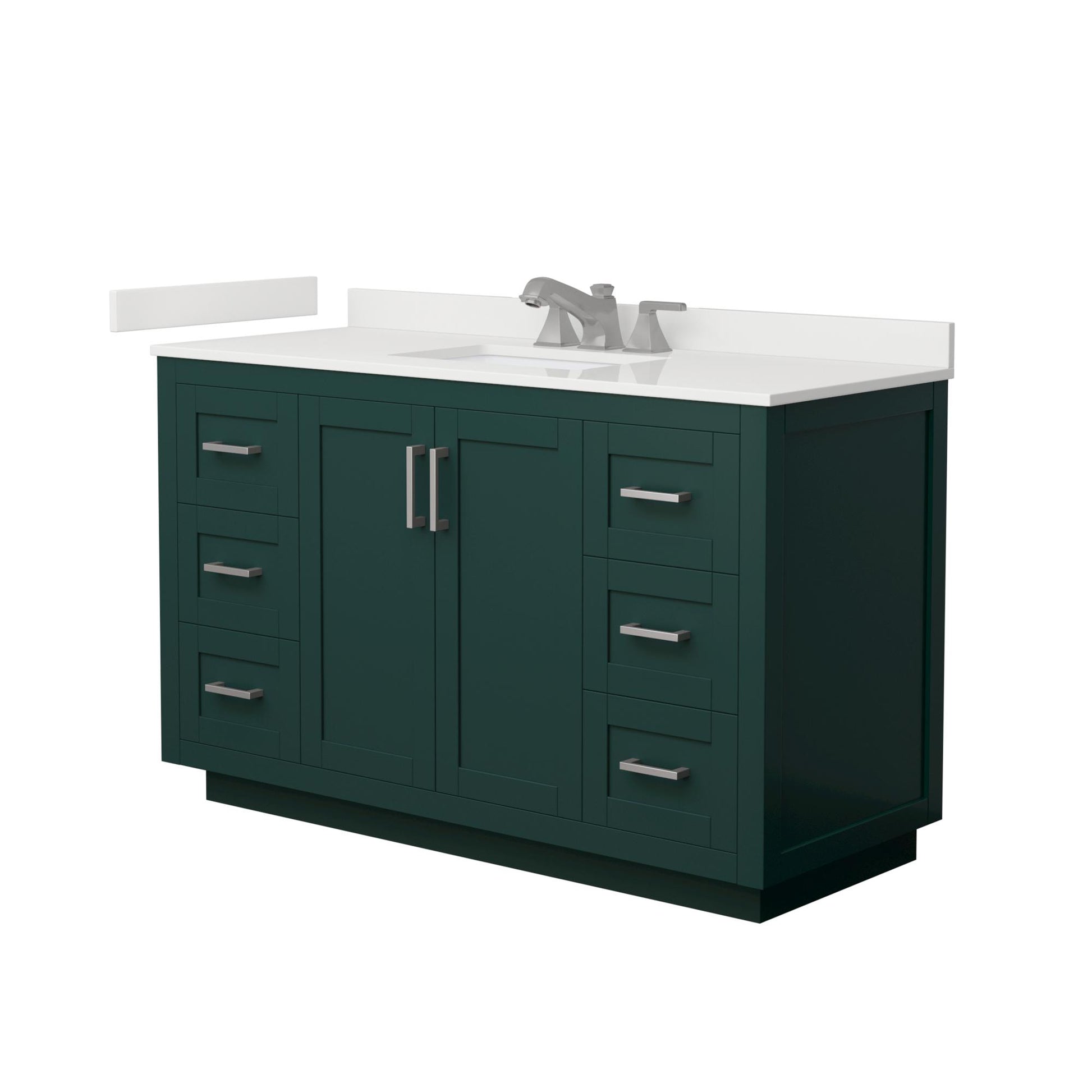 Wyndham Collection Miranda 54" Single Bathroom Vanity in Green, White Quartz Countertop, Undermount Square Sink (3-Hole), Brushed Nickel Trim