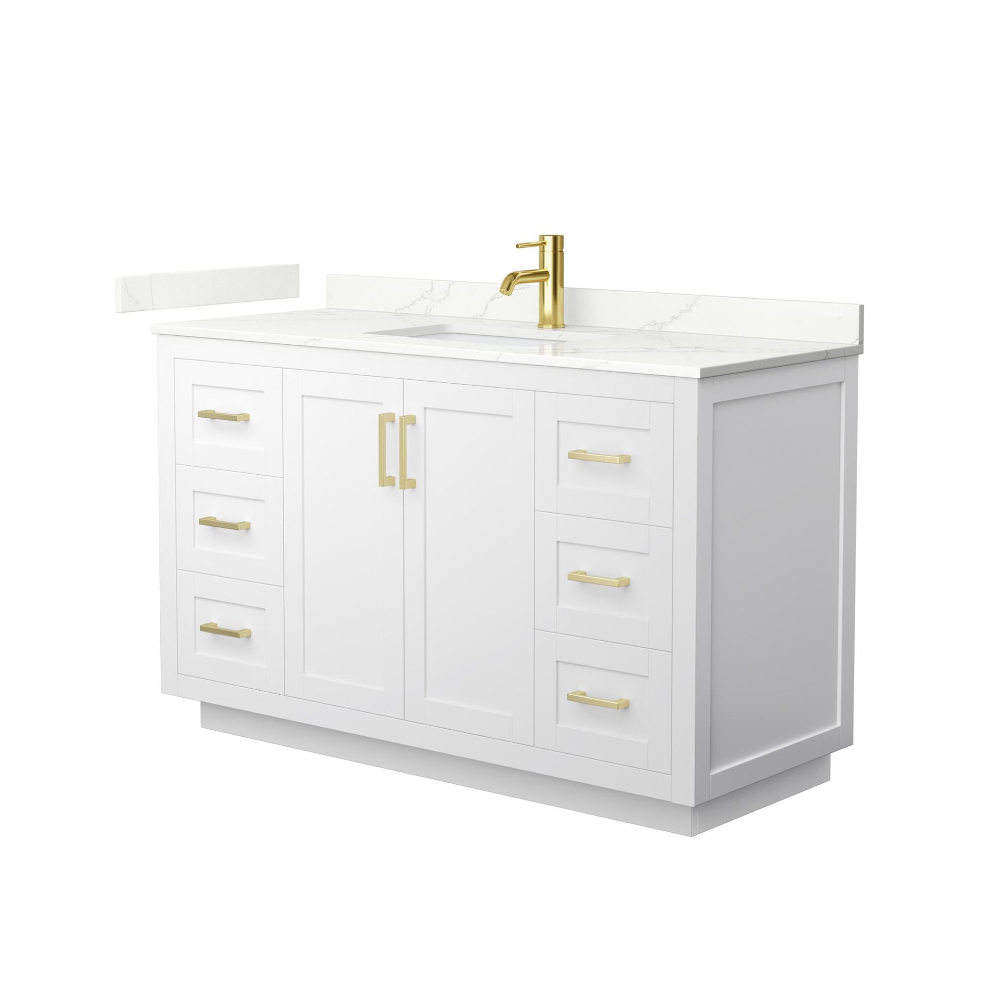Wyndham Collection Miranda 54" Single Bathroom Vanity in White, Giotto Quartz Countertop, Undermount Square Sink (1-Hole), Brushed Gold Trim