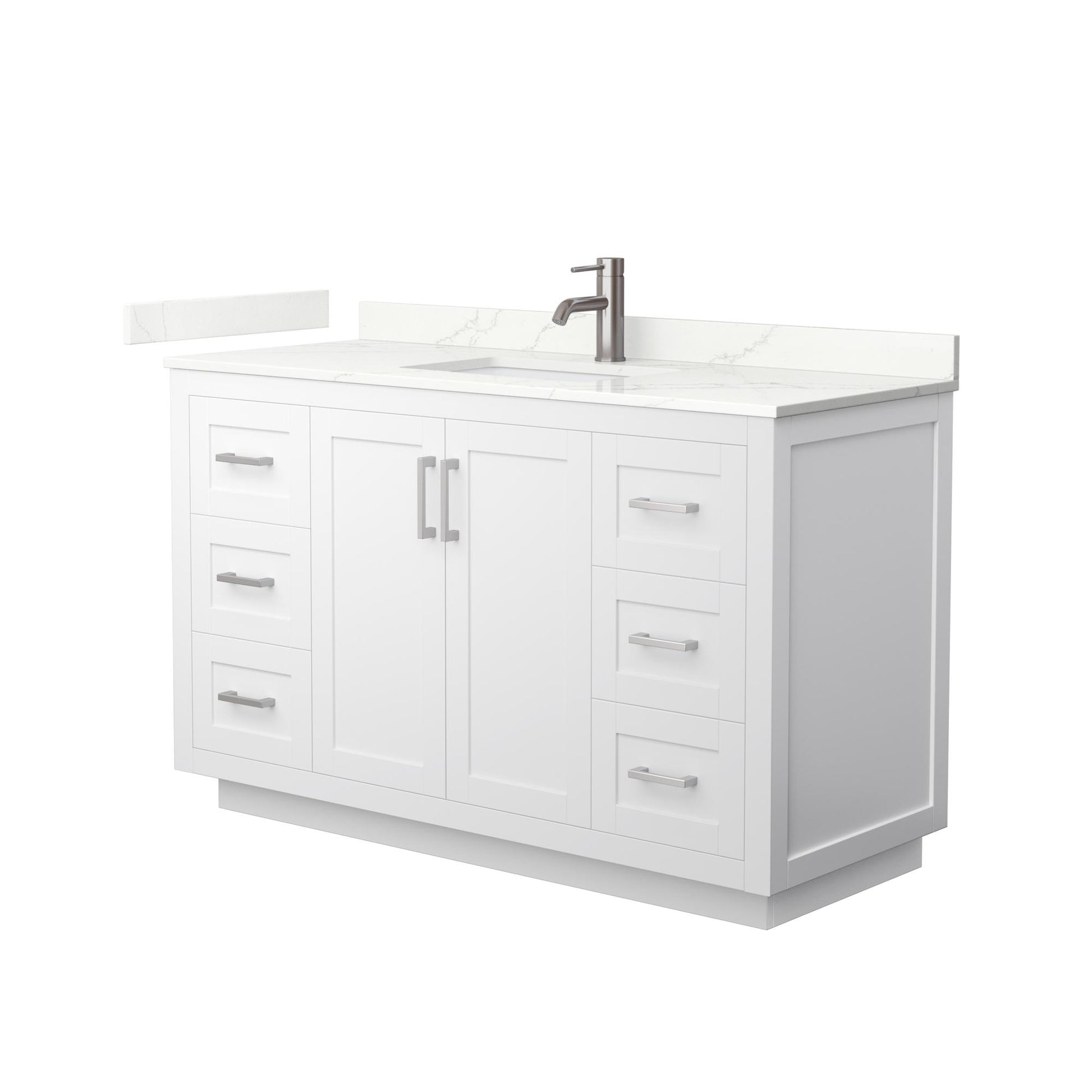 Wyndham Collection Miranda 54" Single Bathroom Vanity in White, Giotto Quartz Countertop, Undermount Square Sink (1-Hole), Brushed Nickel Trim