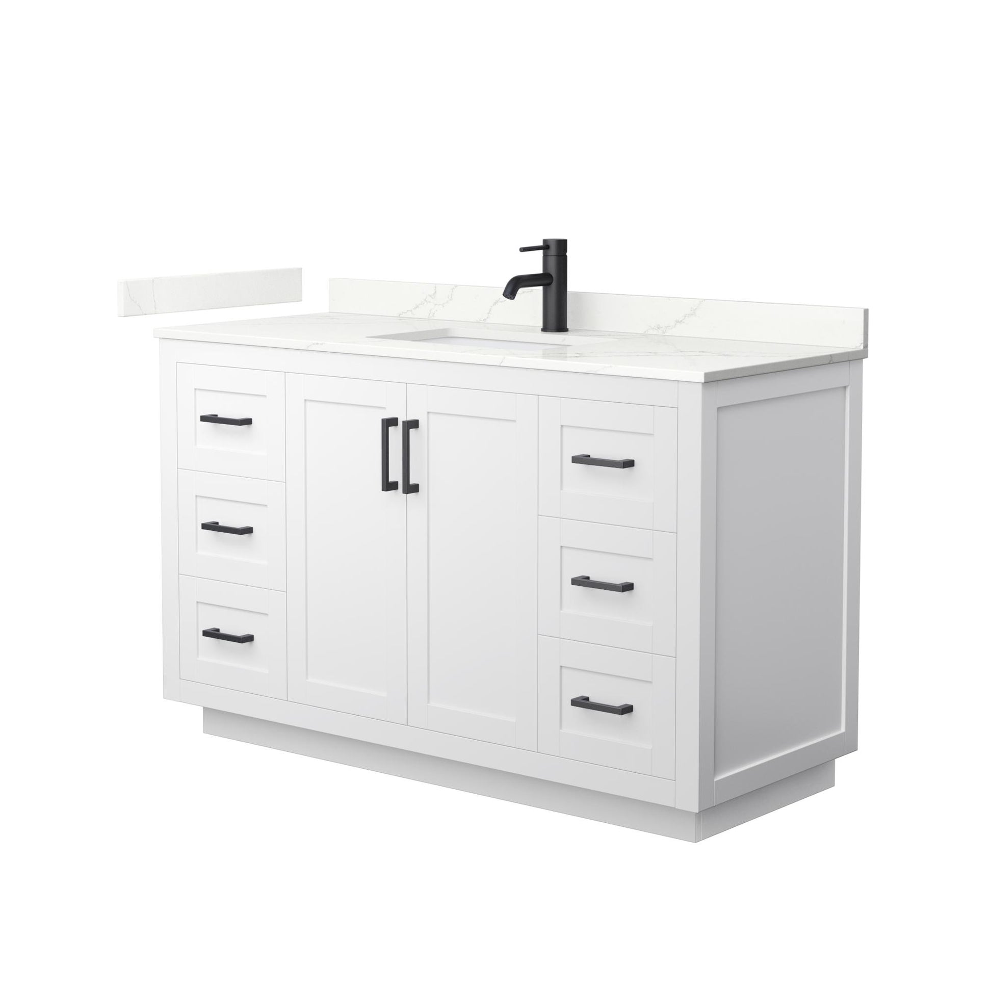 Wyndham Collection Miranda 54" Single Bathroom Vanity in White, Giotto Quartz Countertop, Undermount Square Sink (1-Hole), Matte Black Trim