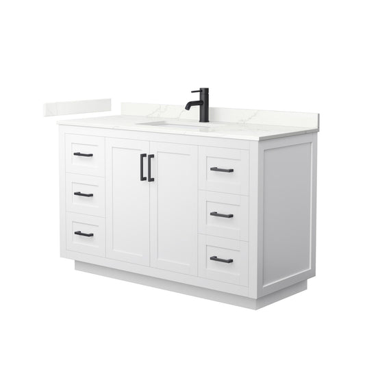 Wyndham Collection Miranda 54" Single Bathroom Vanity in White, Giotto Quartz Countertop, Undermount Square Sink (1-Hole), Matte Black Trim