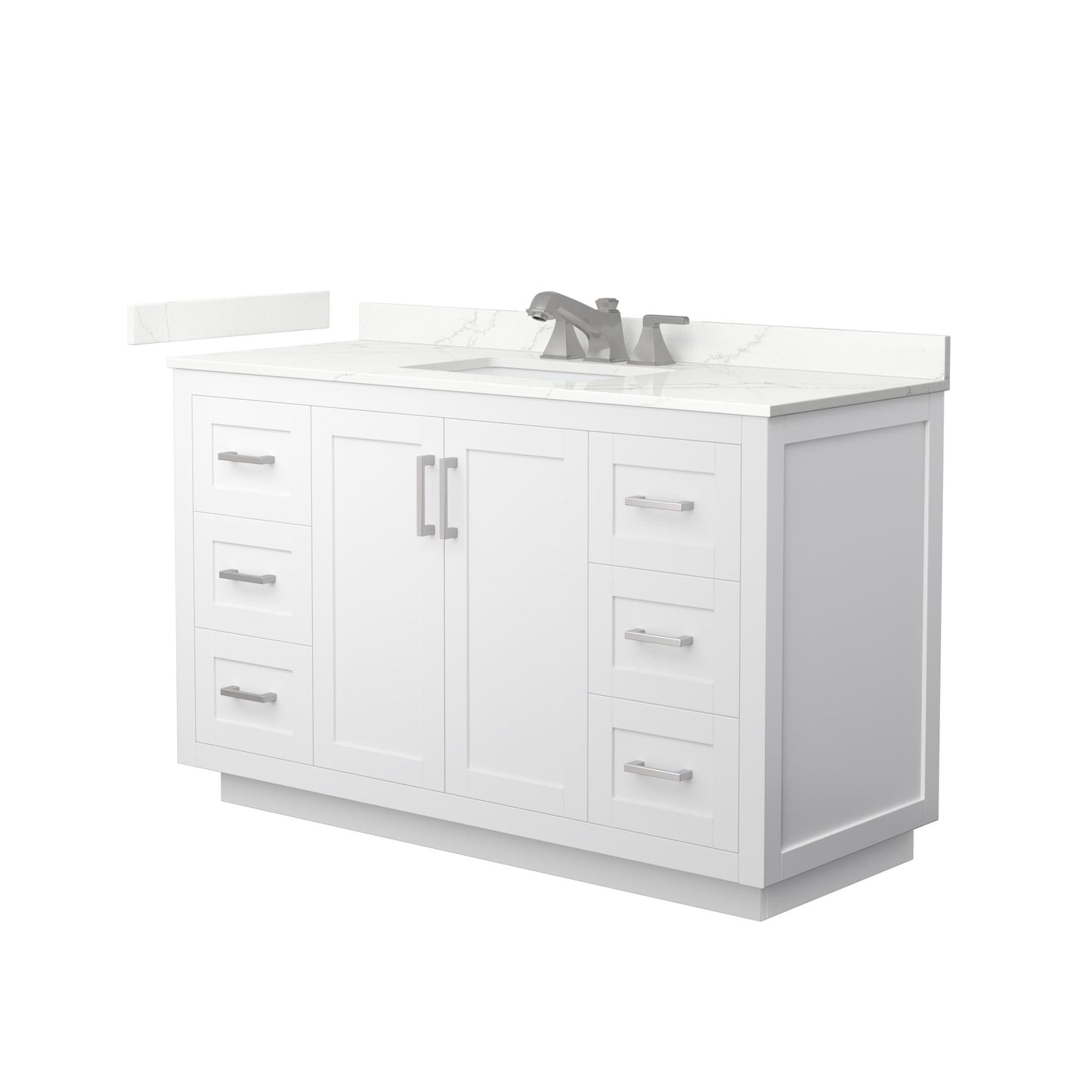 Wyndham Collection Miranda 54" Single Bathroom Vanity in White, Giotto Quartz Countertop, Undermount Square Sink (3-Hole), Brushed Nickel Trim
