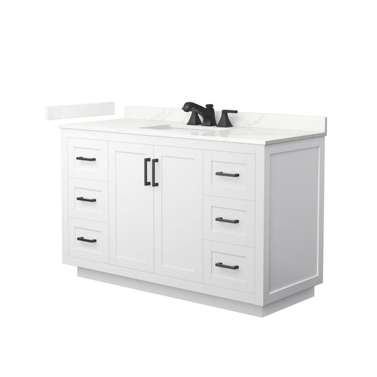 Wyndham Collection Miranda 54" Single Bathroom Vanity in White, Giotto Quartz Countertop, Undermount Square Sink (3-Hole), Matte Black Trim