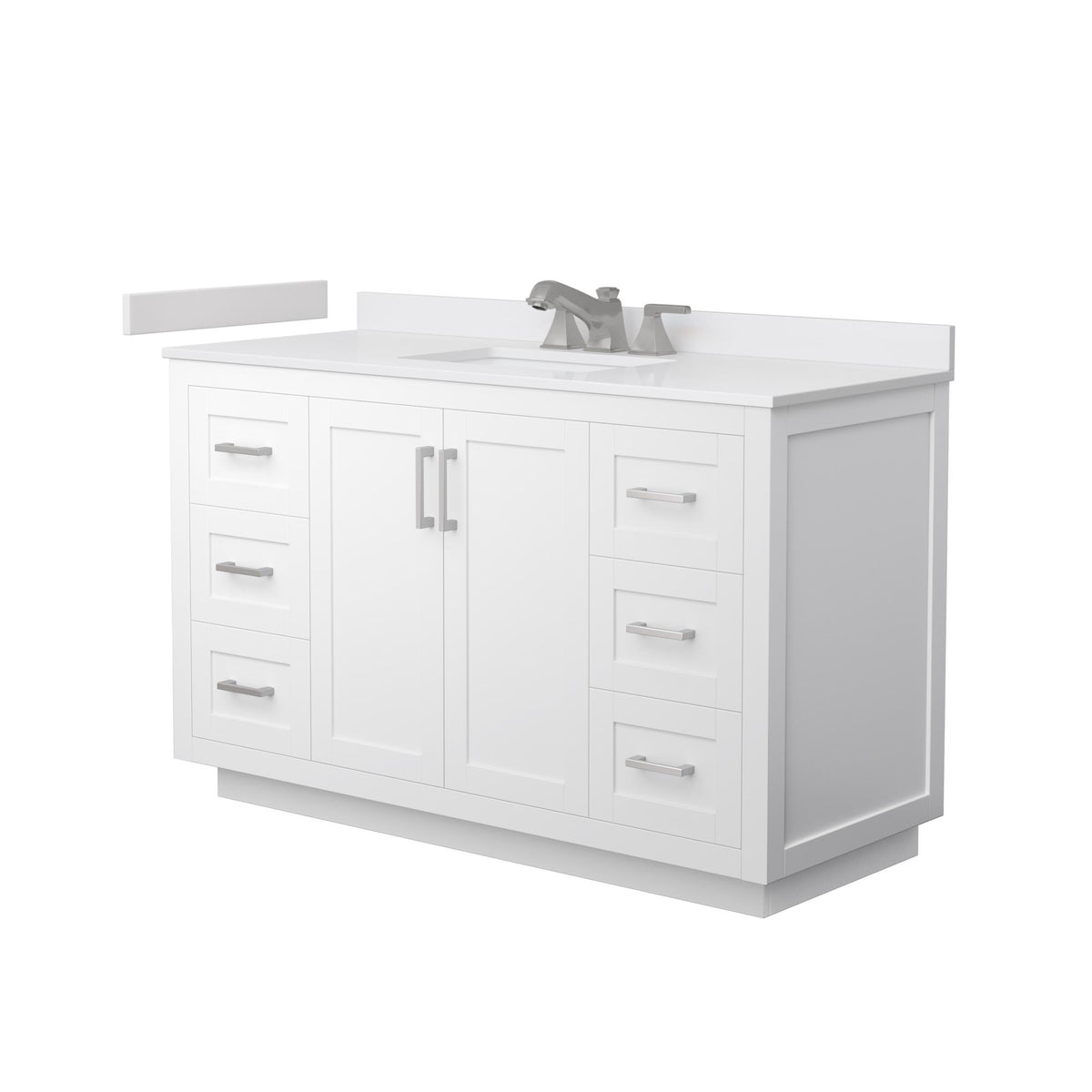 Wyndham Collection Miranda 54" Single Bathroom Vanity in White, White Cultured Marble Countertop, Undermount Square Sink (3-Hole), Brushed Nickel Trim
