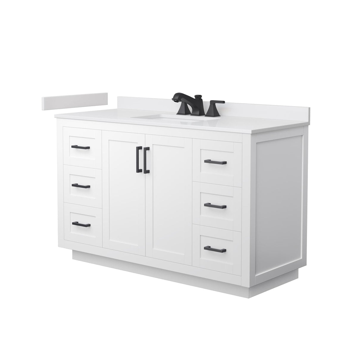 Wyndham Collection Miranda 54" Single Bathroom Vanity in White, White Cultured Marble Countertop, Undermount Square Sink (3-Hole), Matte Black Trim
