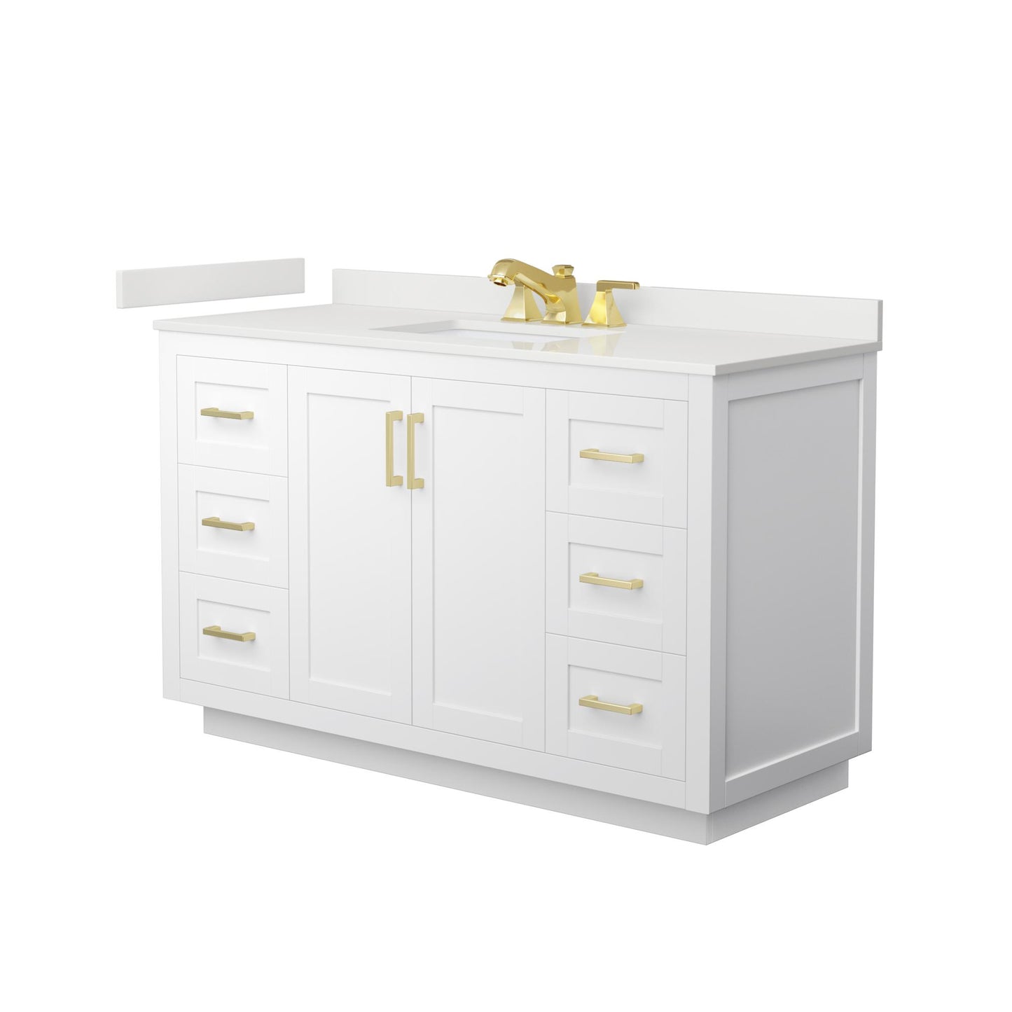 Wyndham Collection Miranda 54" Single Bathroom Vanity in White, White Quartz Countertop, Undermount Square Sink (3-Hole), Brushed Gold Trim