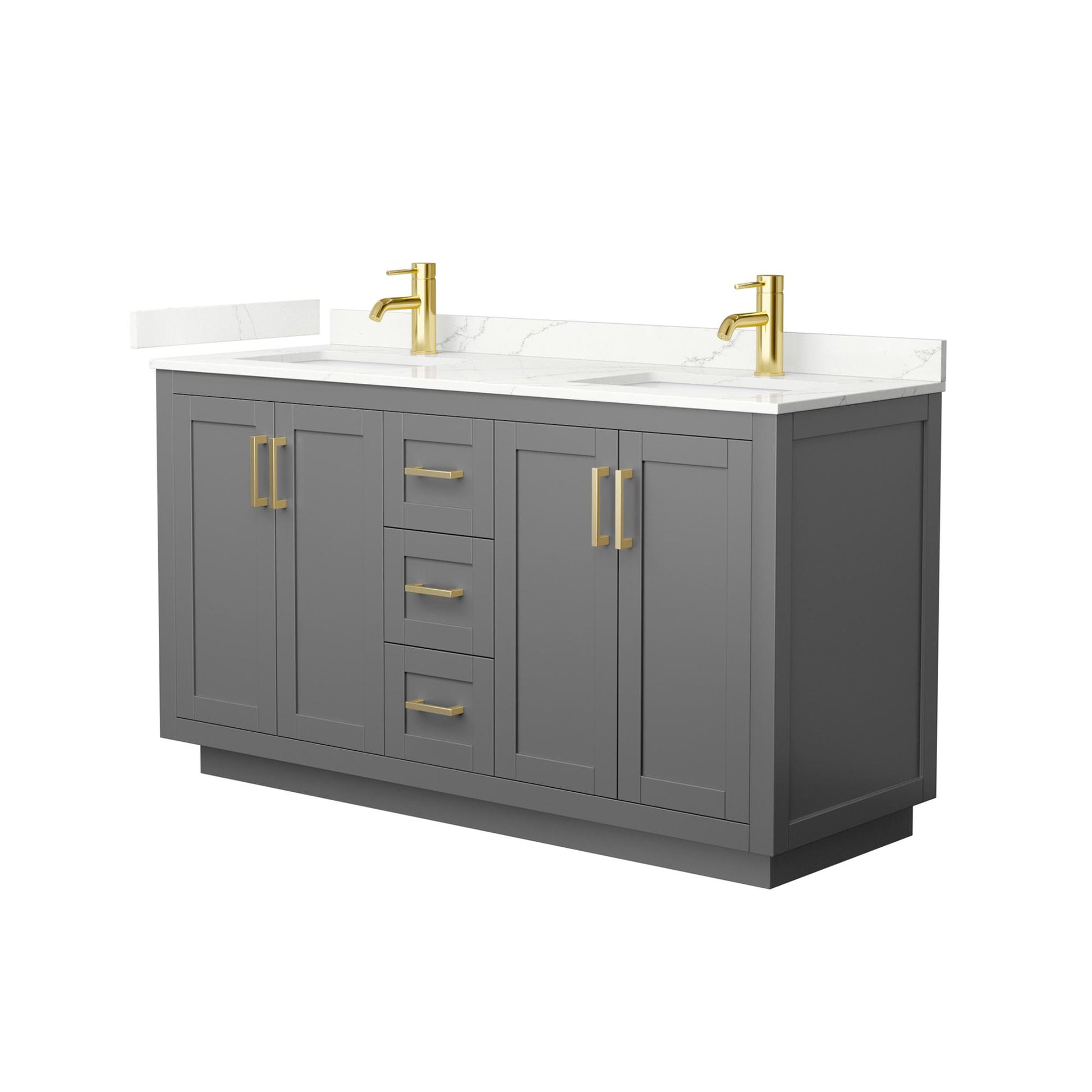 Wyndham Collection Miranda 60" Double Bathroom Vanity in Dark Gray, Giotto Quartz Countertop, Undermount Square Sinks (1-Hole), Brushed Gold Trim
