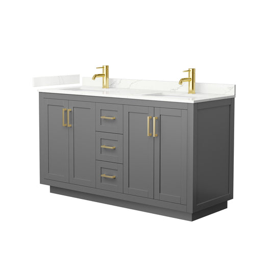 Wyndham Collection Miranda 60" Double Bathroom Vanity in Dark Gray, Giotto Quartz Countertop, Undermount Square Sinks (1-Hole), Brushed Gold Trim