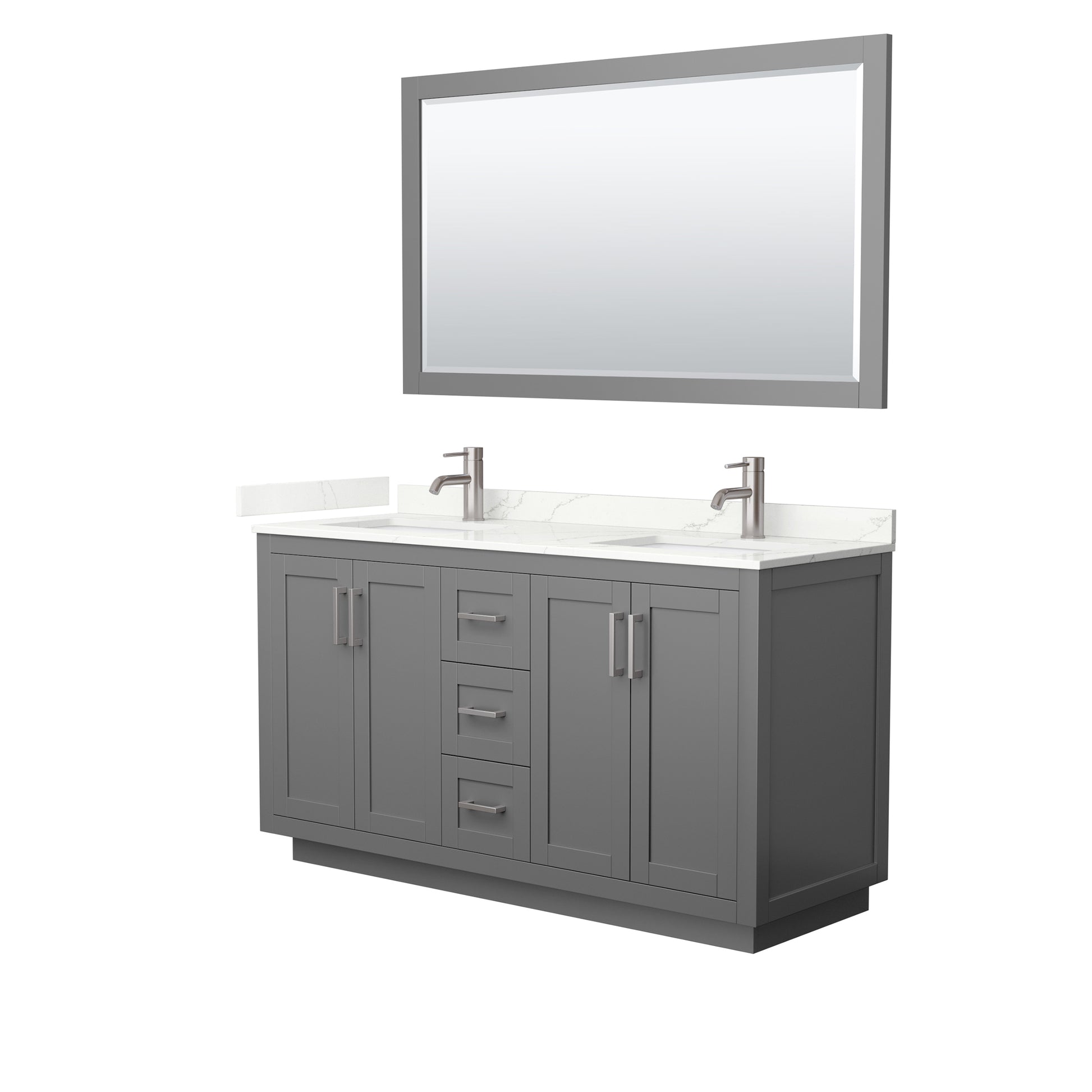 Wyndham Collection Miranda 60" Double Bathroom Vanity in Dark Gray, Giotto Quartz Countertop, Undermount Square Sinks (1-Hole), Brushed Nickel Trim, 58" Mirror