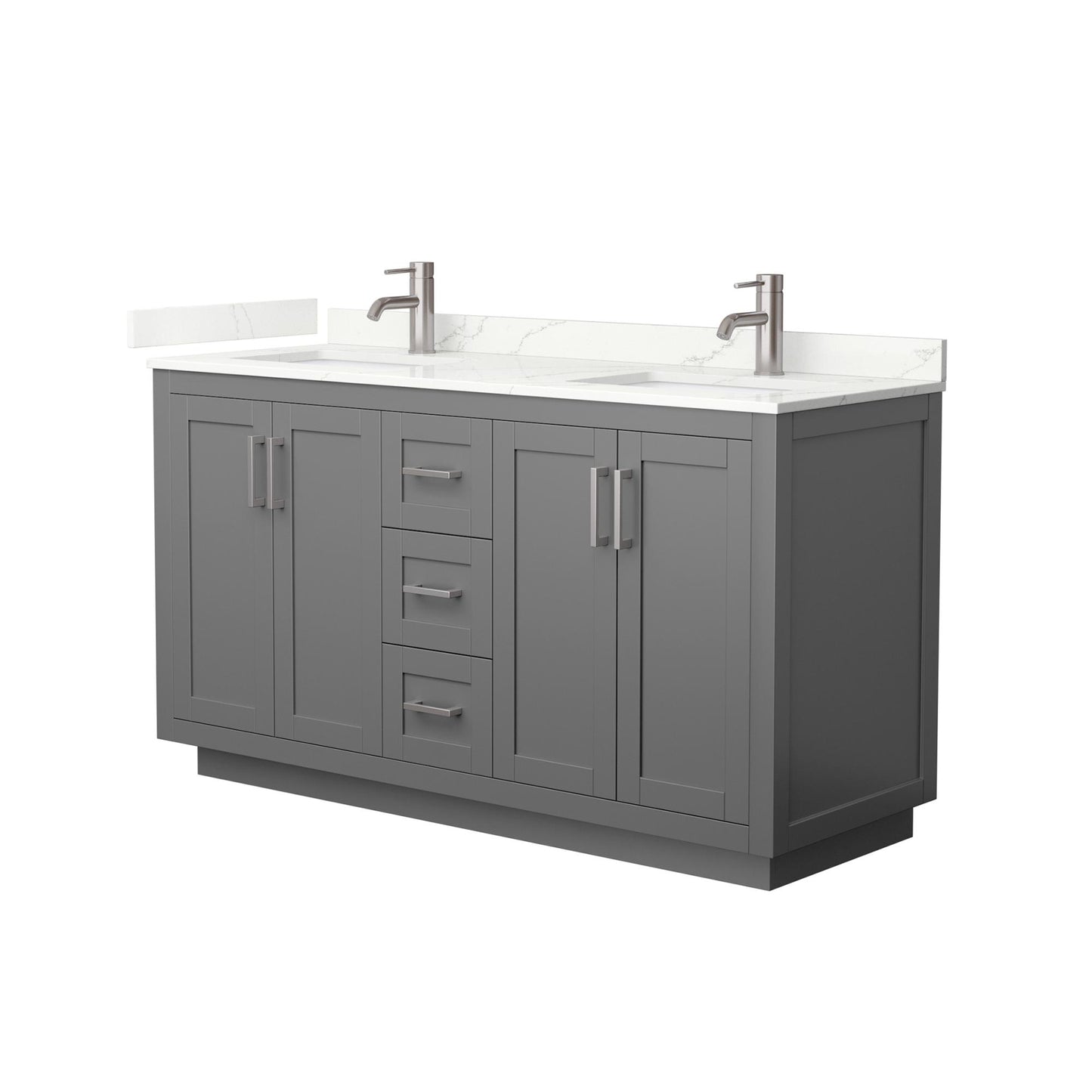 Wyndham Collection Miranda 60" Double Bathroom Vanity in Dark Gray, Giotto Quartz Countertop, Undermount Square Sinks (1-Hole), Brushed Nickel Trim