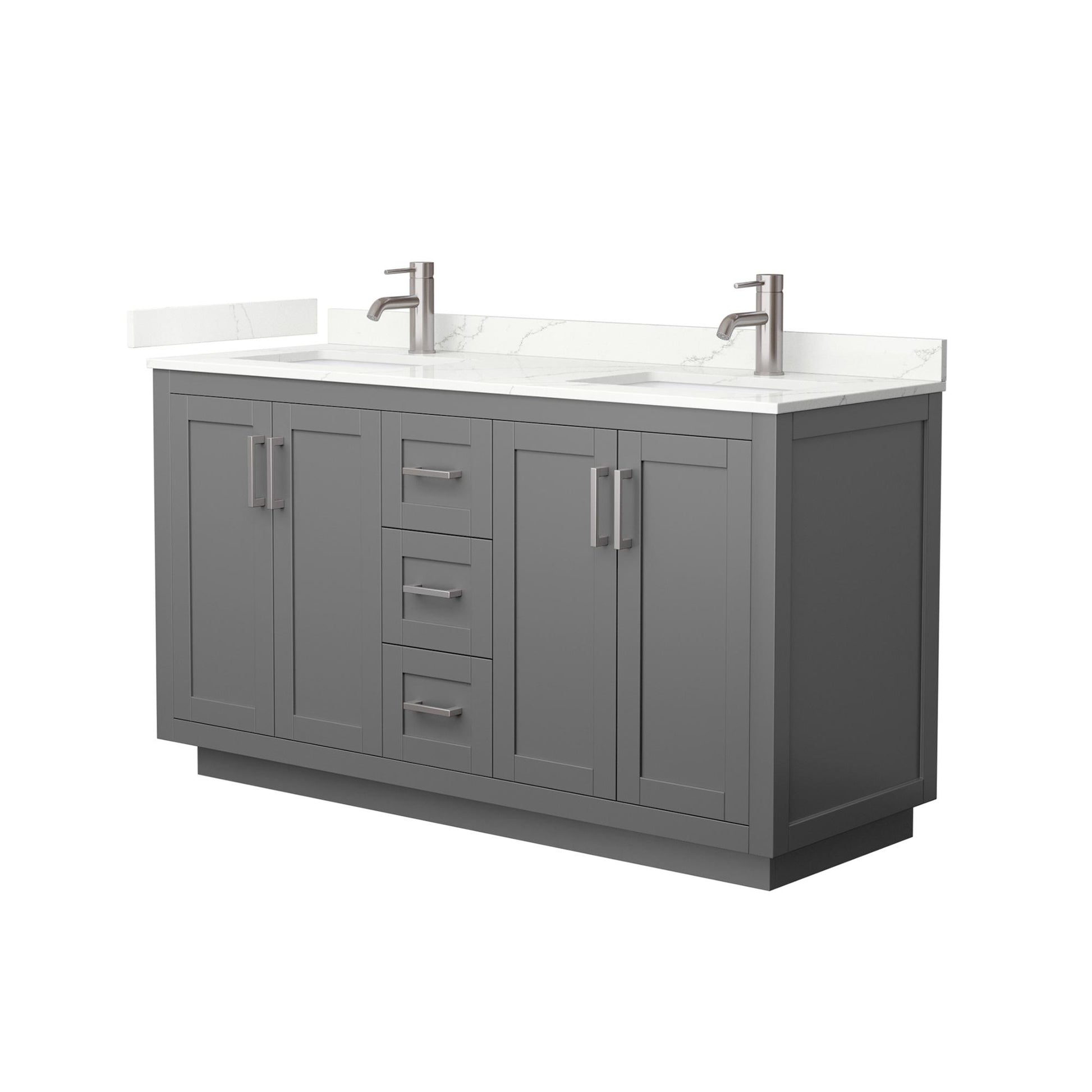 Wyndham Collection Miranda 60" Double Bathroom Vanity in Dark Gray, Giotto Quartz Countertop, Undermount Square Sinks (1-Hole), Brushed Nickel Trim