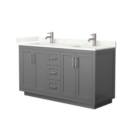 Wyndham Collection Miranda 60" Double Bathroom Vanity in Dark Gray, Giotto Quartz Countertop, Undermount Square Sinks (1-Hole), Brushed Nickel Trim
