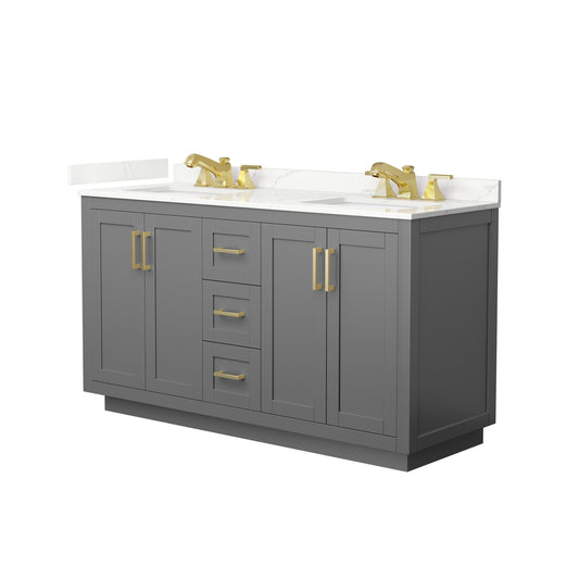 Wyndham Collection Miranda 60" Double Bathroom Vanity in Dark Gray, Giotto Quartz Countertop, Undermount Square Sinks (3-Hole), Brushed Gold Trim