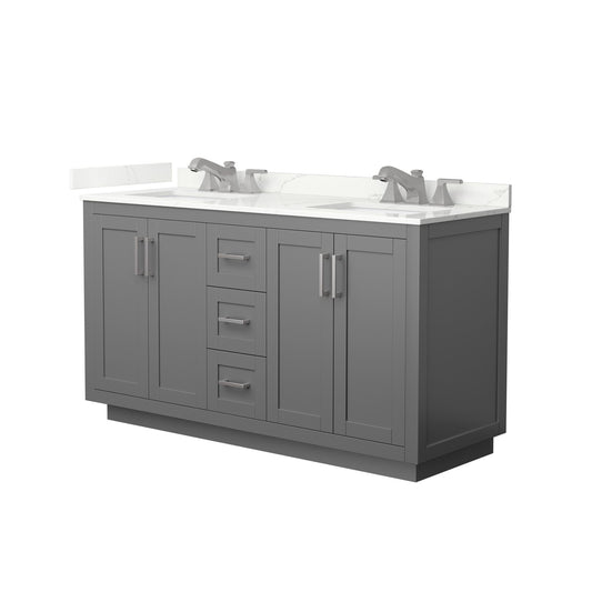 Wyndham Collection Miranda 60" Double Bathroom Vanity in Dark Gray, Giotto Quartz Countertop, Undermount Square Sinks (3-Hole), Brushed Nickel Trim