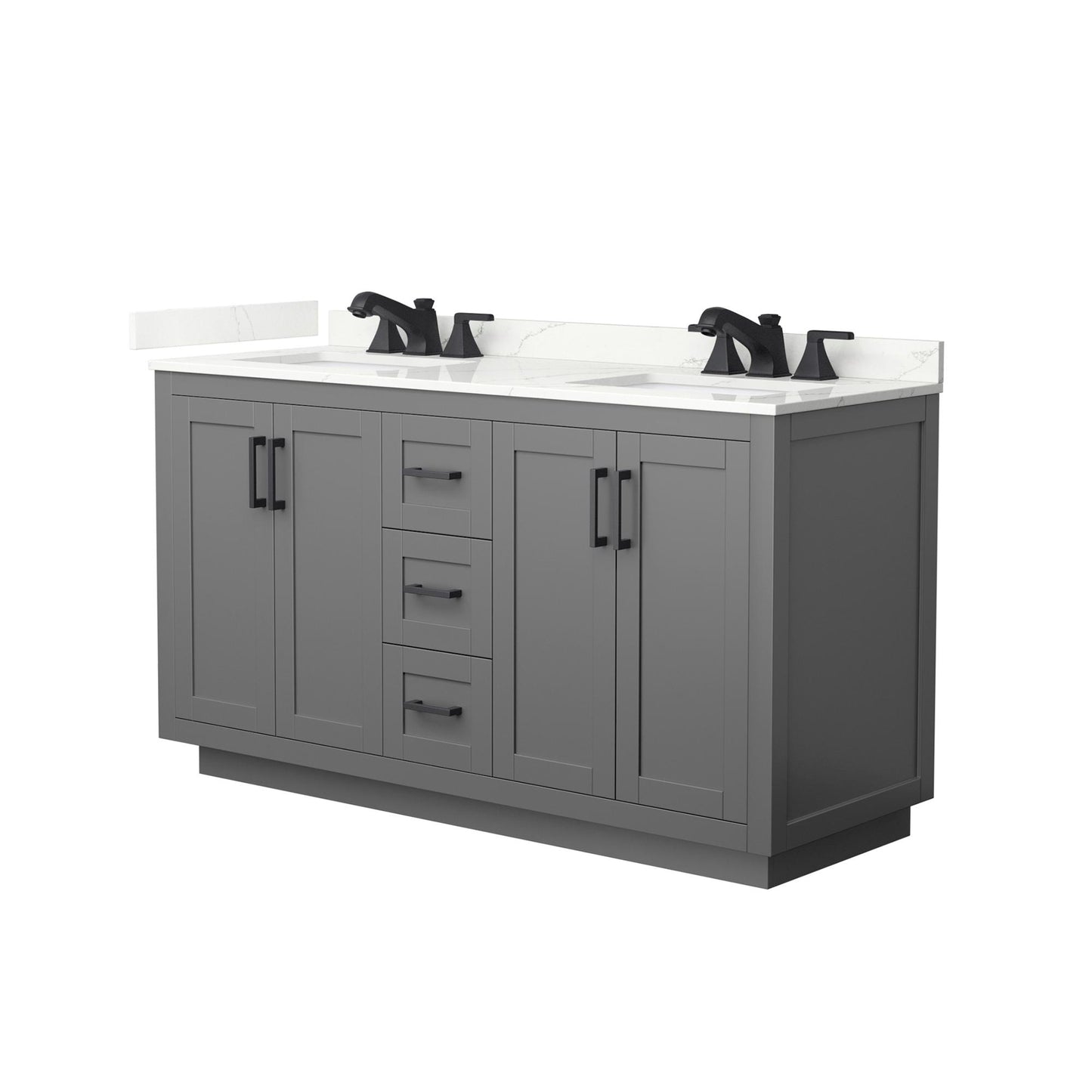 Wyndham Collection Miranda 60" Double Bathroom Vanity in Dark Gray, Giotto Quartz Countertop, Undermount Square Sinks (3-Hole), Matte Black Trim