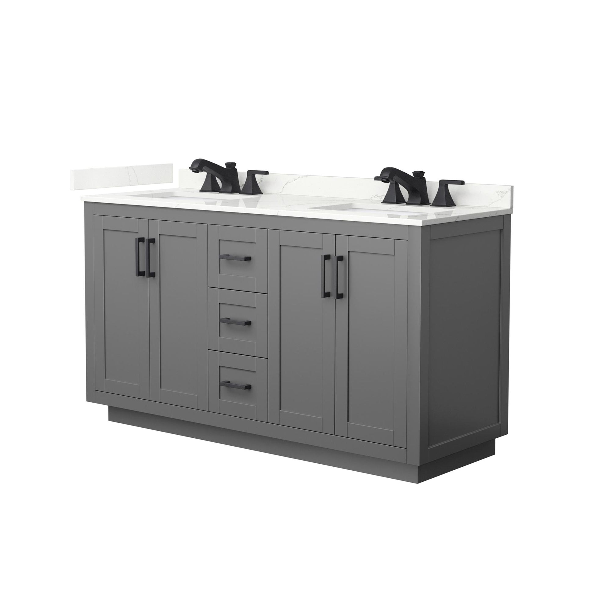 Wyndham Collection Miranda 60" Double Bathroom Vanity in Dark Gray, Giotto Quartz Countertop, Undermount Square Sinks (3-Hole), Matte Black Trim