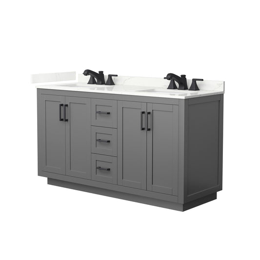 Wyndham Collection Miranda 60" Double Bathroom Vanity in Dark Gray, Giotto Quartz Countertop, Undermount Square Sinks (3-Hole), Matte Black Trim
