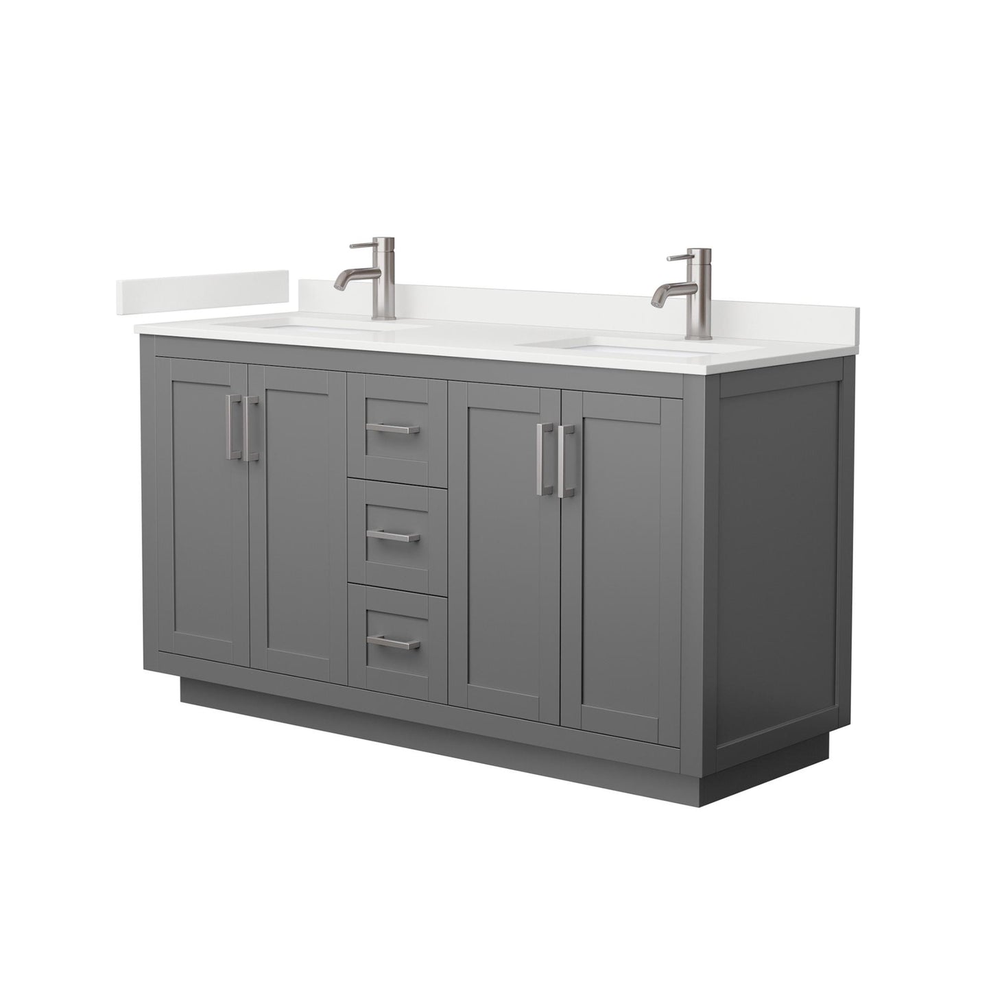 Wyndham Collection Miranda 60" Double Bathroom Vanity in Dark Gray, White Quartz Countertop, Undermount Square Sinks (1-Hole), Brushed Nickel Trim