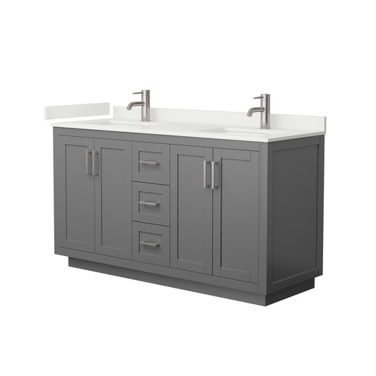 Wyndham Collection Miranda 60" Double Bathroom Vanity in Dark Gray, White Quartz Countertop, Undermount Square Sinks (1-Hole), Brushed Nickel Trim