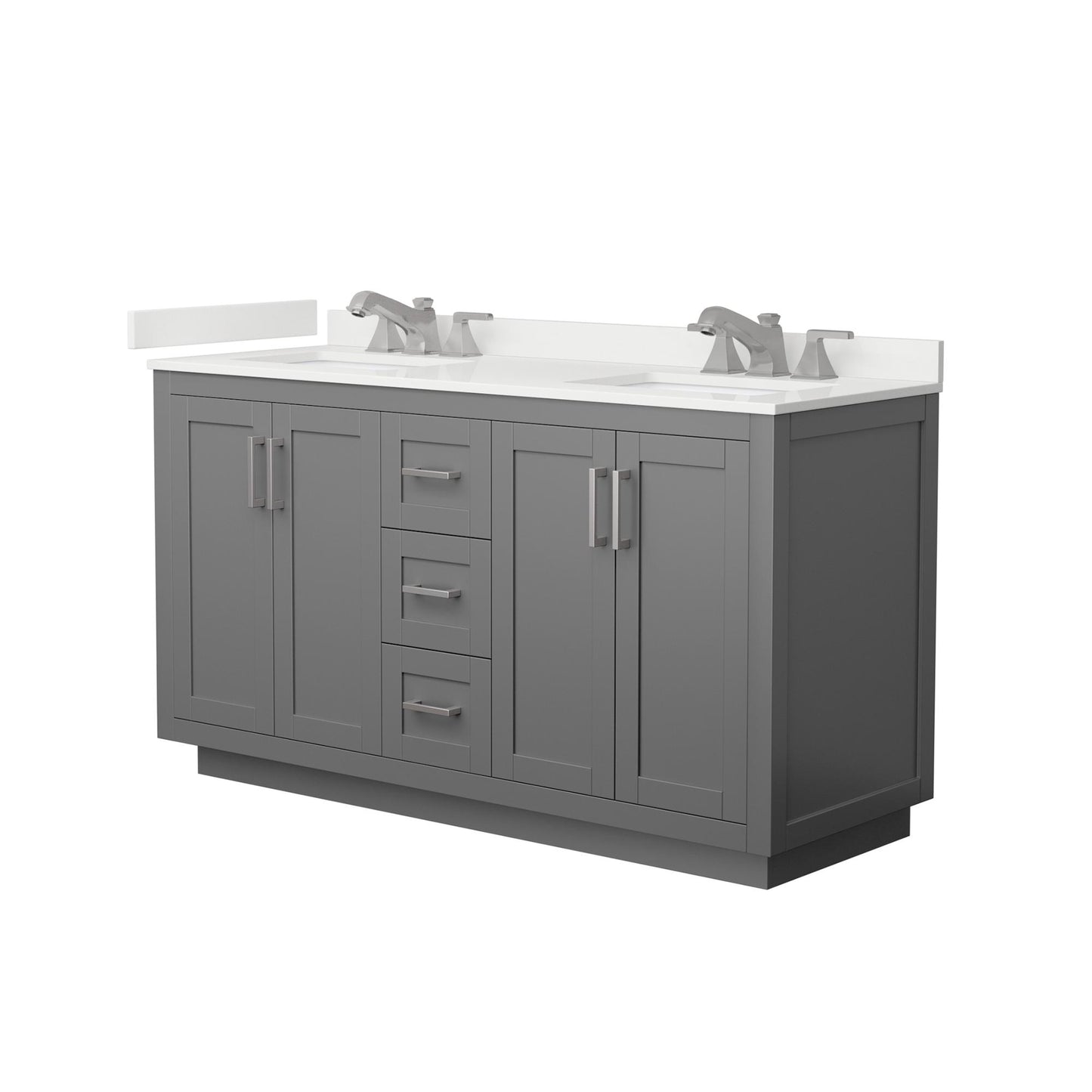 Wyndham Collection Miranda 60" Double Bathroom Vanity in Dark Gray, White Quartz Countertop, Undermount Square Sinks (3-Hole), Brushed Nickel Trim