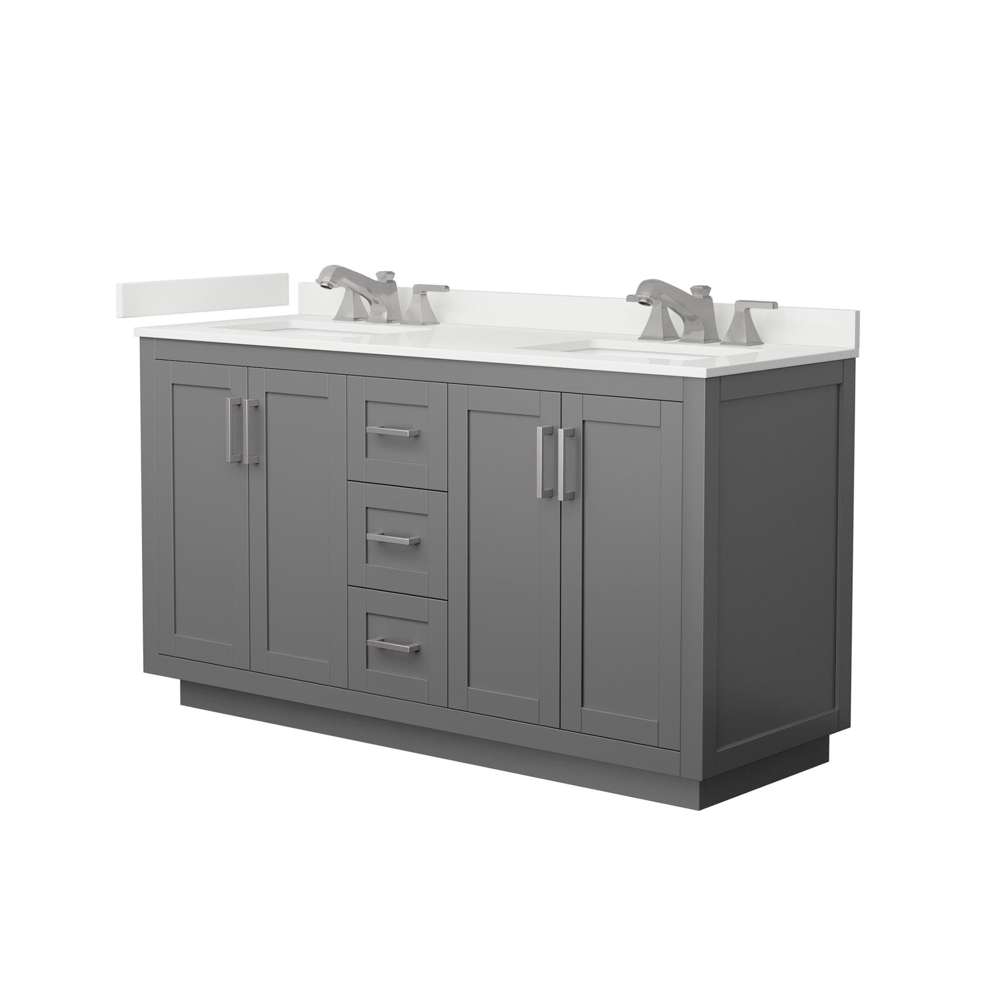 Wyndham Collection Miranda 60" Double Bathroom Vanity in Dark Gray, White Quartz Countertop, Undermount Square Sinks (3-Hole), Brushed Nickel Trim