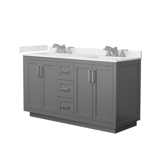 Wyndham Collection Miranda 60" Double Bathroom Vanity in Dark Gray, White Quartz Countertop, Undermount Square Sinks (3-Hole), Brushed Nickel Trim
