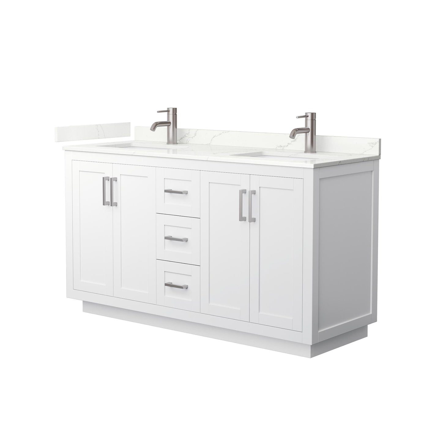Wyndham Collection Miranda 60" Double Bathroom Vanity in White, Giotto Quartz Countertop, Undermount Square Sinks (1-Hole), Brushed Nickel Trim