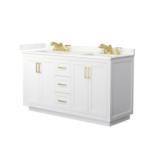 Wyndham Collection Miranda 60" Double Bathroom Vanity in White, Giotto Quartz Countertop, Undermount Square Sinks (3-Hole), Brushed Gold Trim