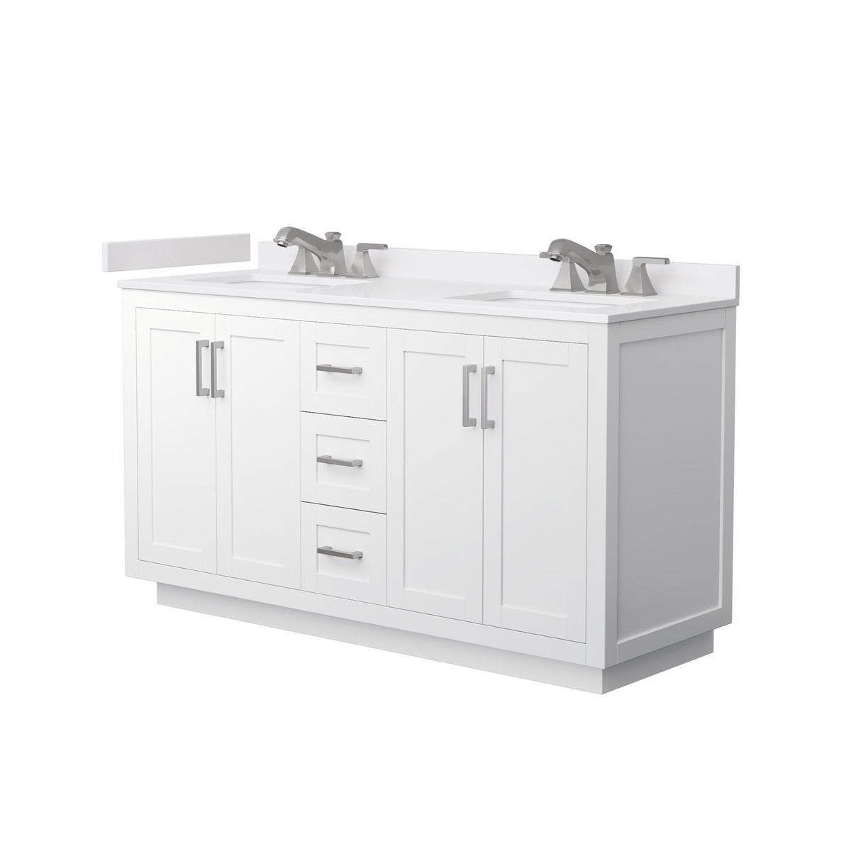 Wyndham Collection Miranda 60" Double Bathroom Vanity in White, White Cultured Marble Countertop, Undermount Square Sinks (3-Hole), Brushed Nickel Trim