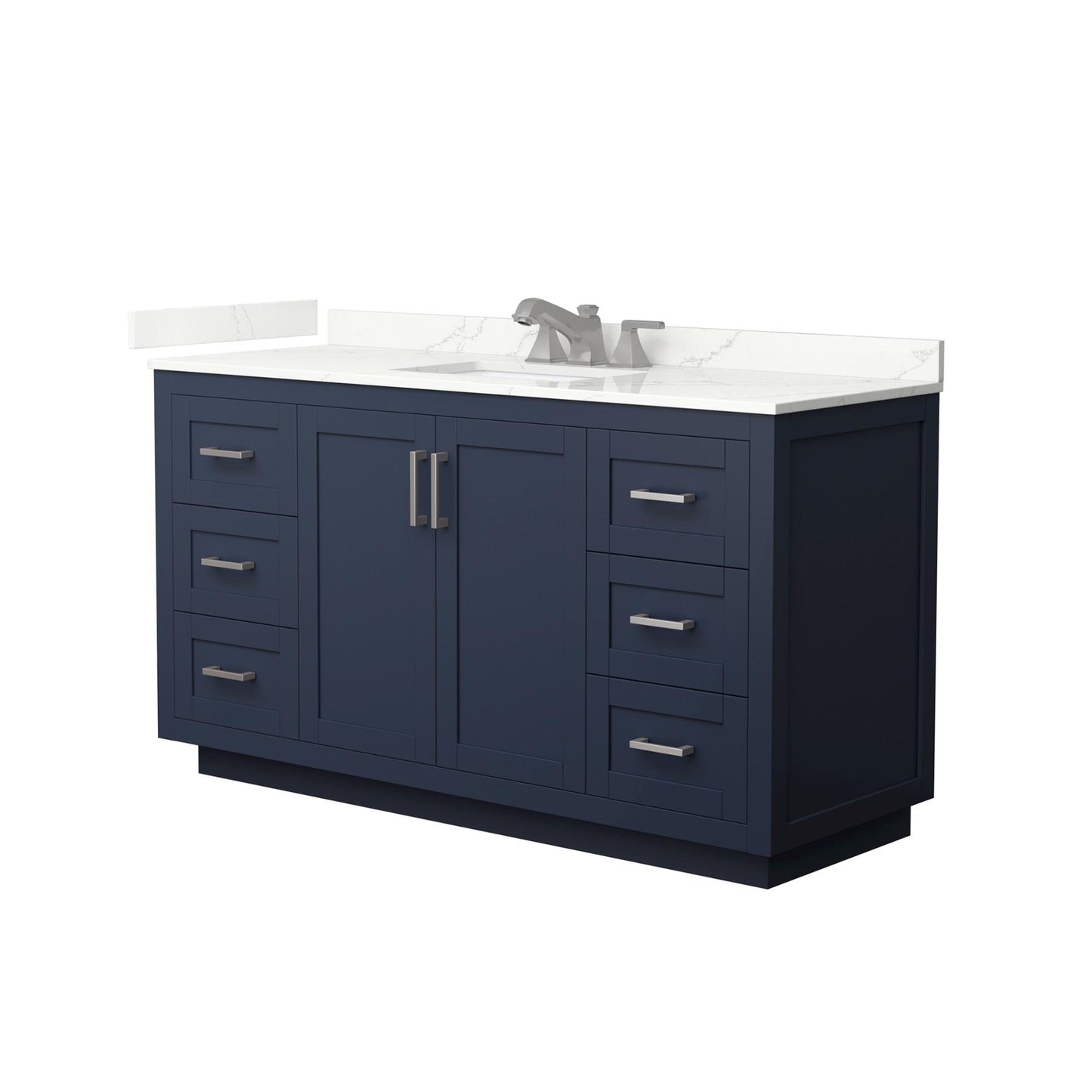 Wyndham Collection Miranda 60" Single Bathroom Vanity in Dark Blue, Giotto Quartz Countertop, Undermount Square Sink (3-Hole), Brushed Nickel Trim