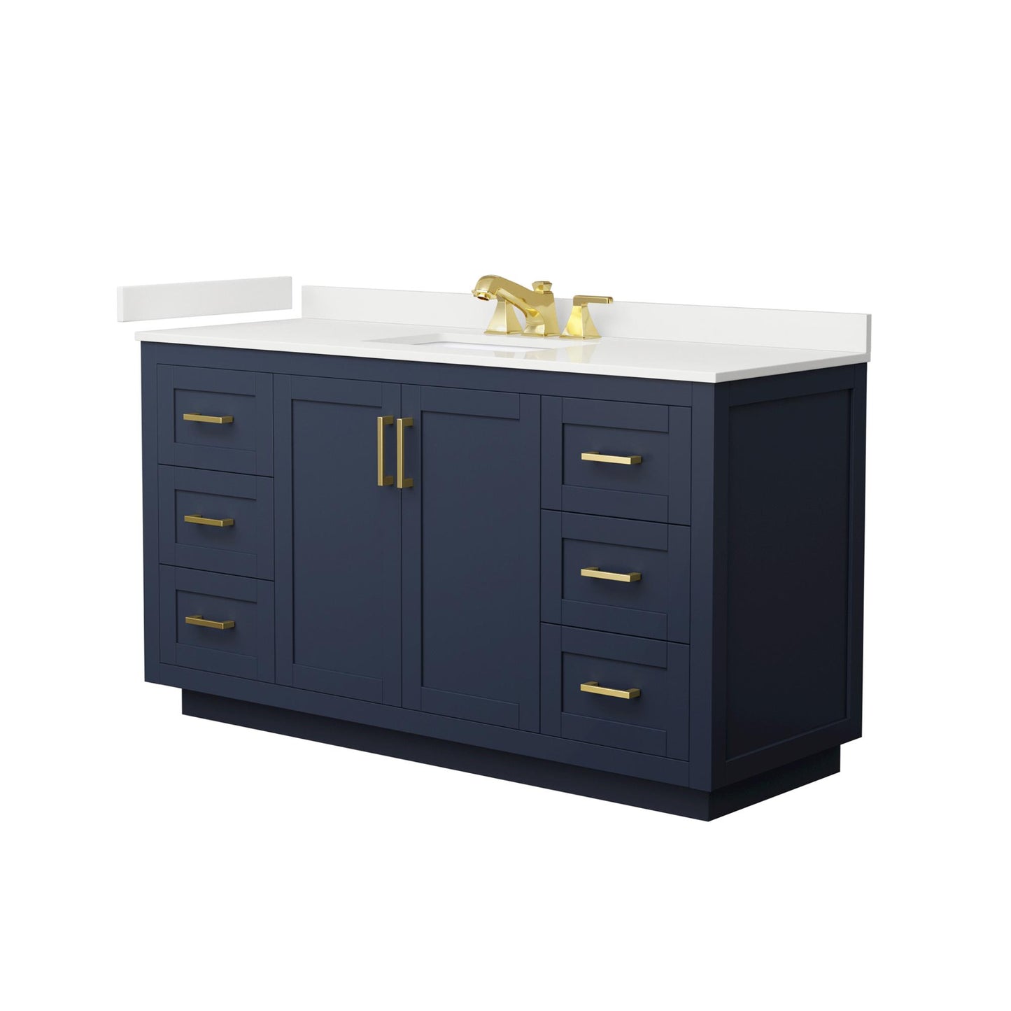 Wyndham Collection Miranda 60" Single Bathroom Vanity in Dark Blue, White Quartz Countertop, Undermount Square Sink (3-Hole), Brushed Gold Trim