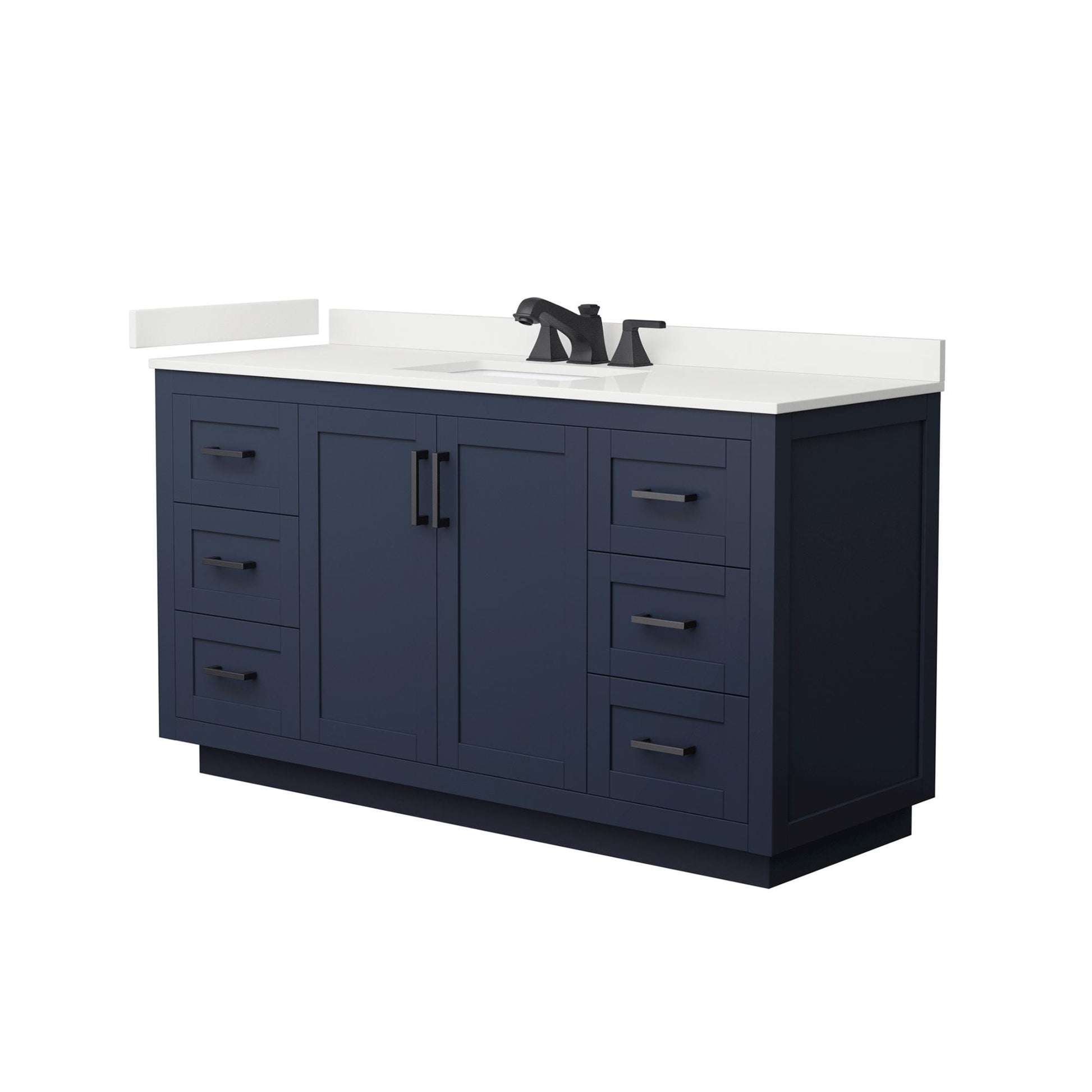Wyndham Collection Miranda 60" Single Bathroom Vanity in Dark Blue, White Quartz Countertop, Undermount Square Sink (3-Hole), Matte Black Trim