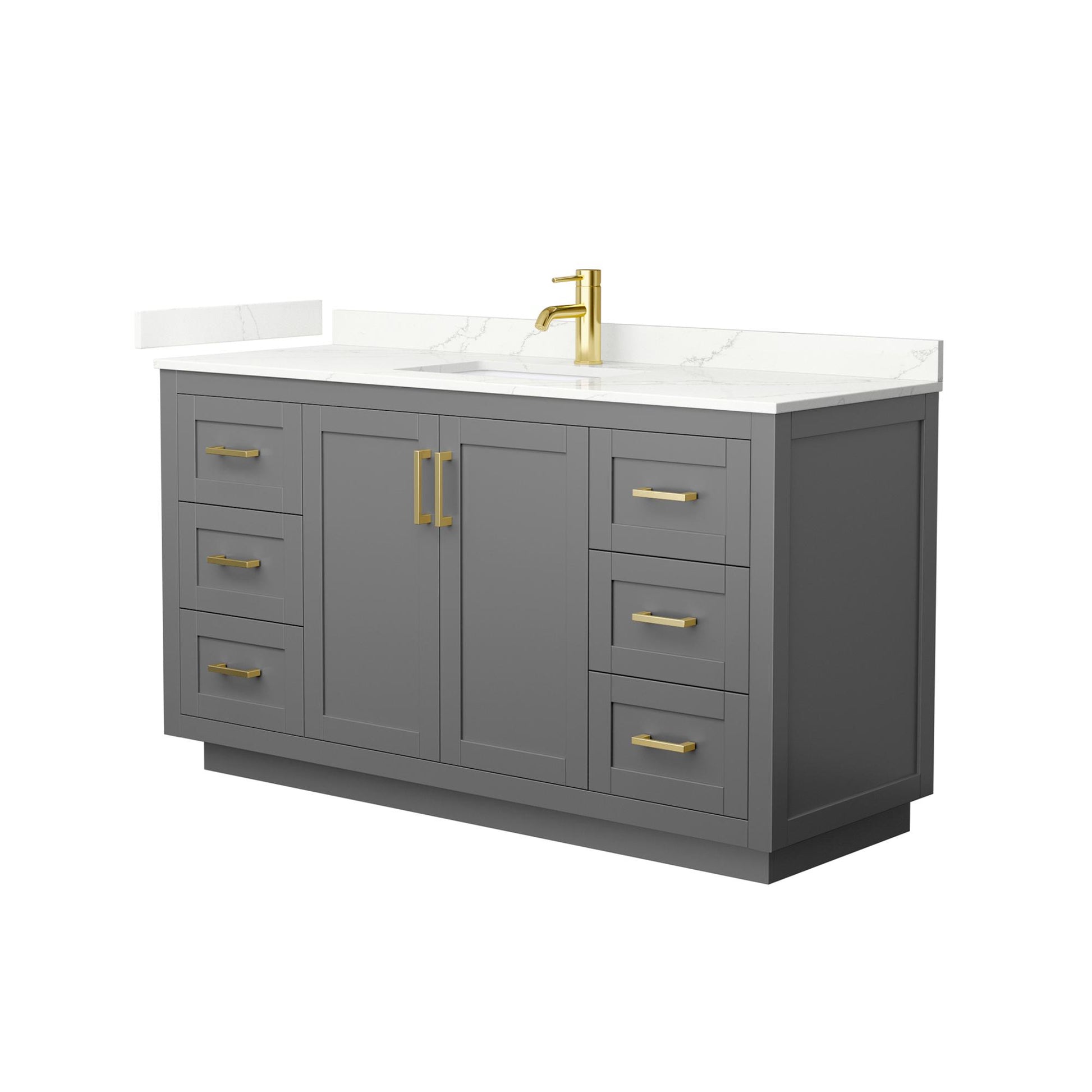 Wyndham Collection Miranda 60" Single Bathroom Vanity in Dark Gray, Giotto Quartz Countertop, Undermount Square Sink (1-Hole), Brushed Gold Trim